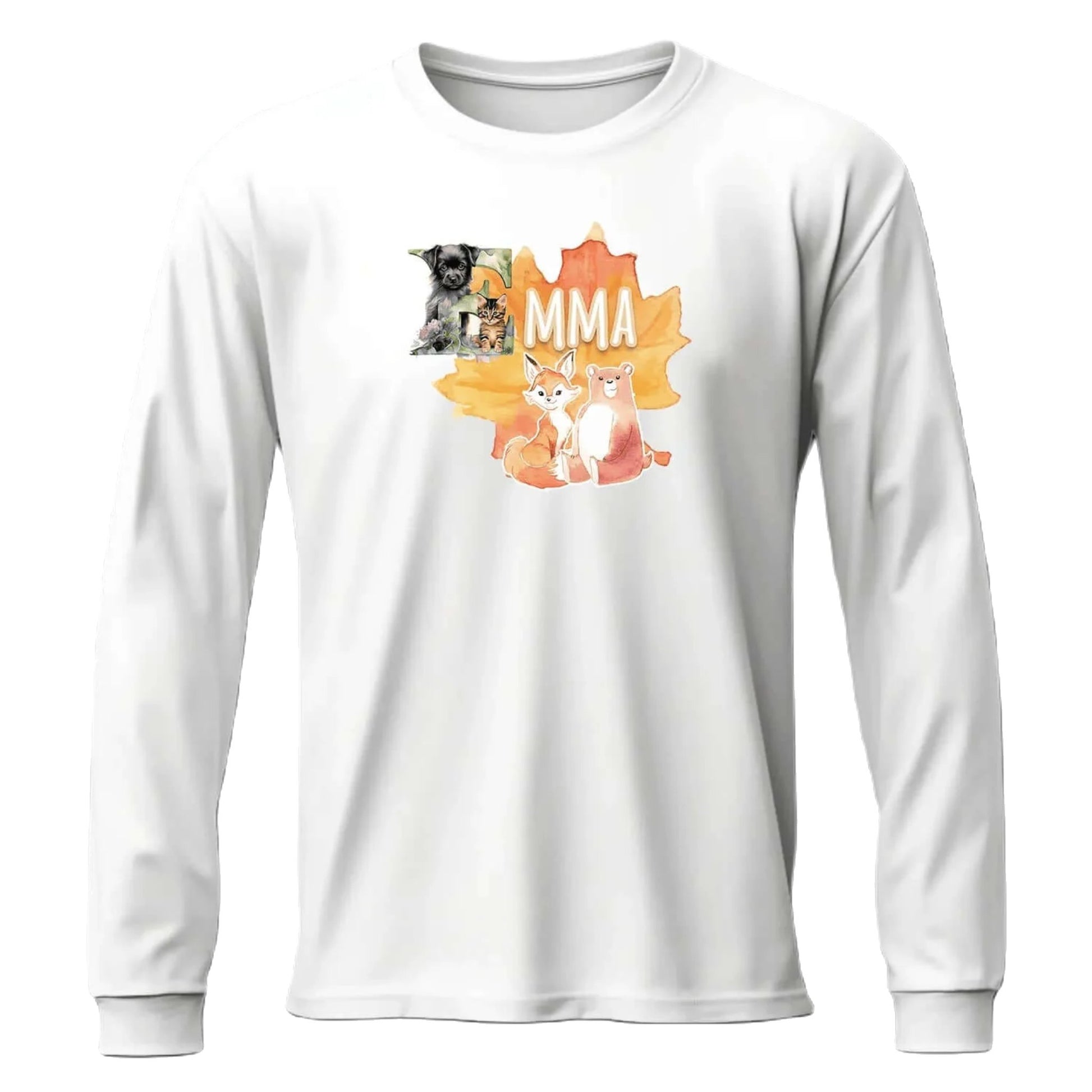 T shirt personnalisé fille – Motif animaux d’automne avec prénom - MiniLook