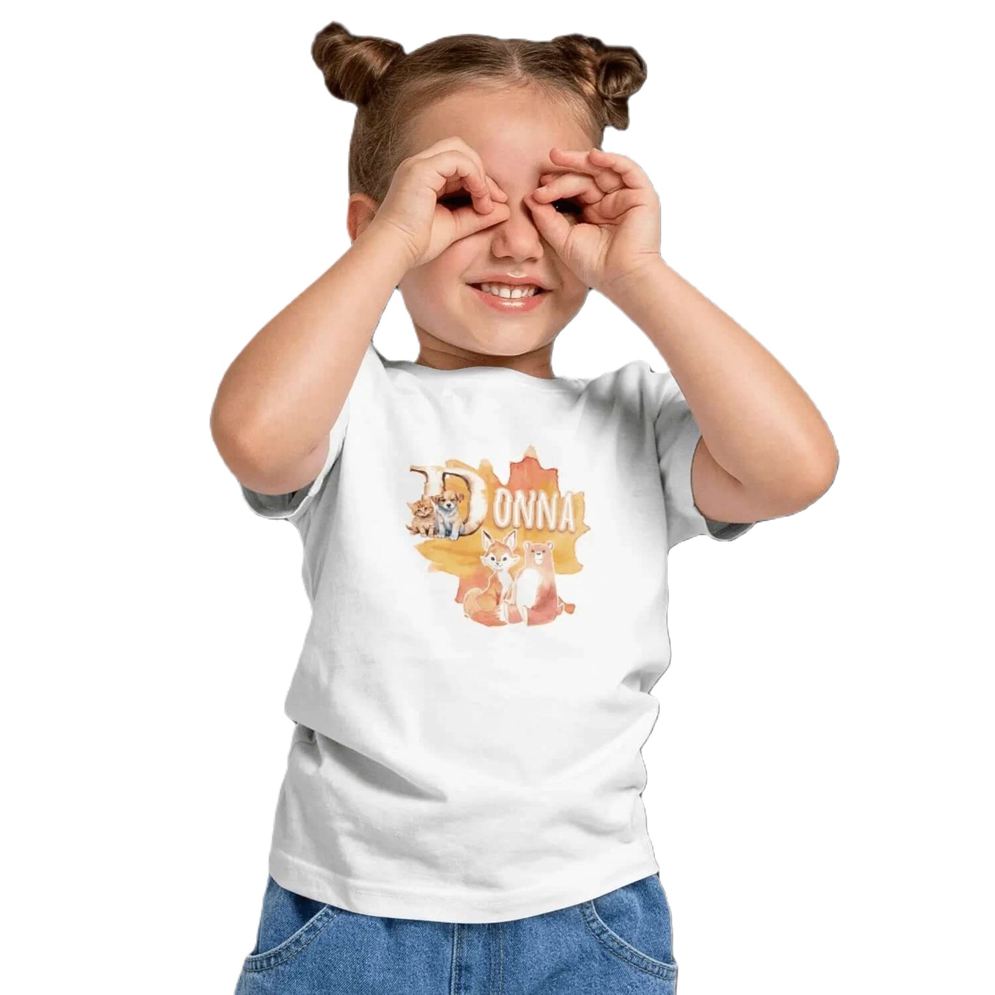 T shirt personnalisé fille – Motif animaux d’automne avec prénom - MiniLook