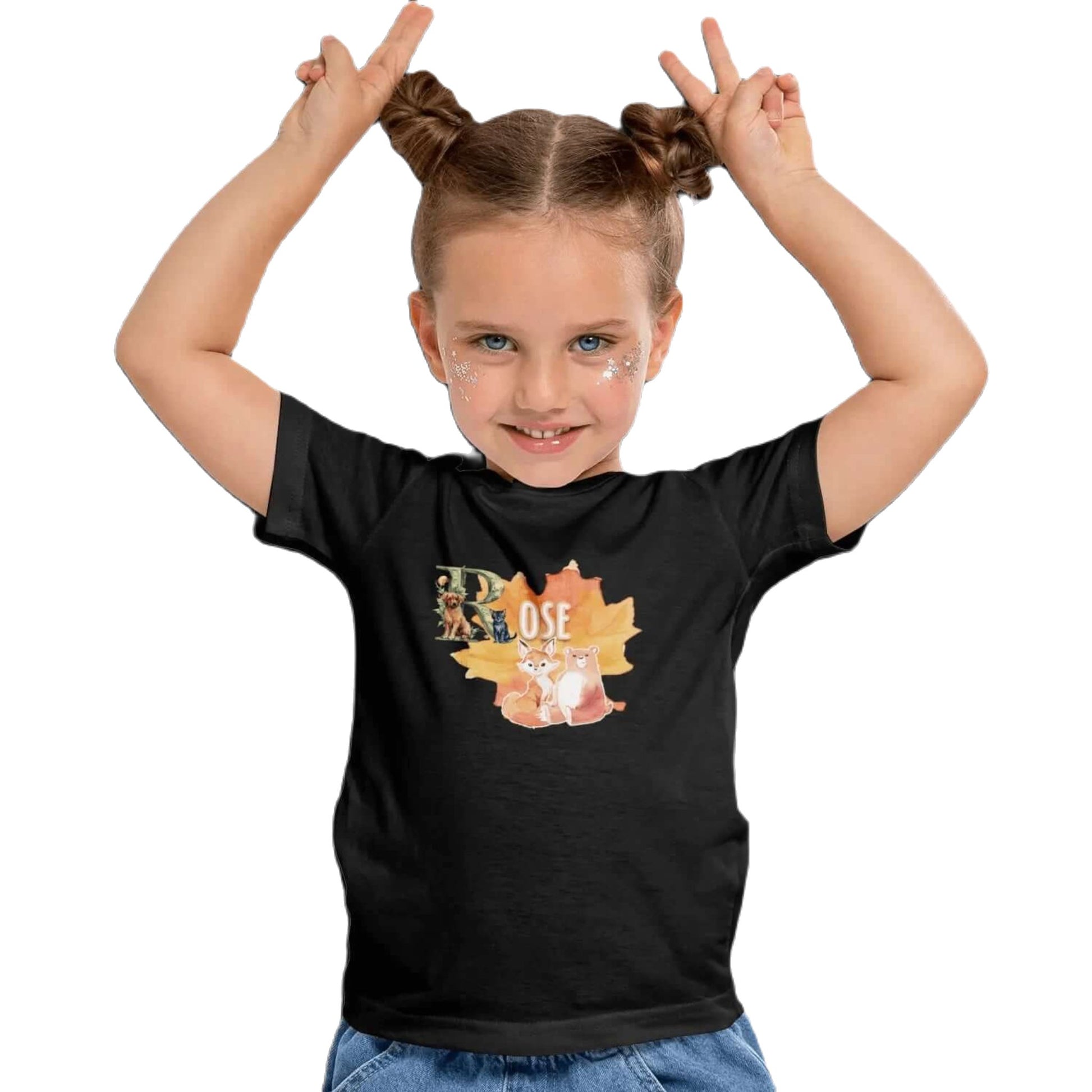 T shirt personnalisé fille – Motif animaux d’automne avec prénom - MiniLook