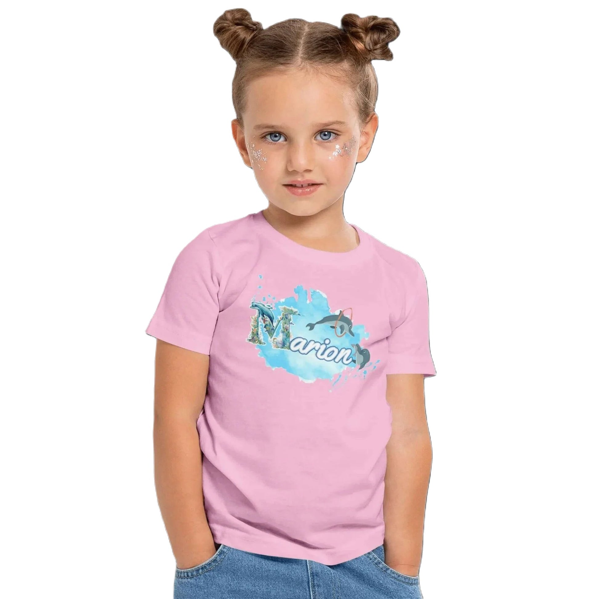 T shirt personnalisé fille – Motif dauphin et cascade d'anneaux avec prénom - MiniLook