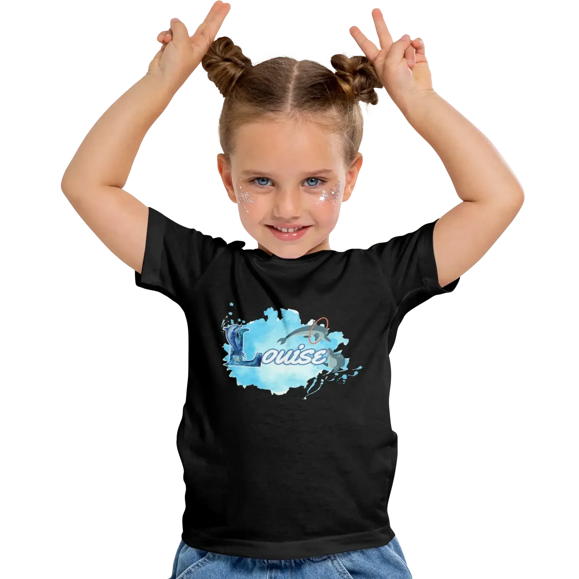 T shirt personnalisé fille – Motif dauphin et cascade d'anneaux avec prénom - MiniLook