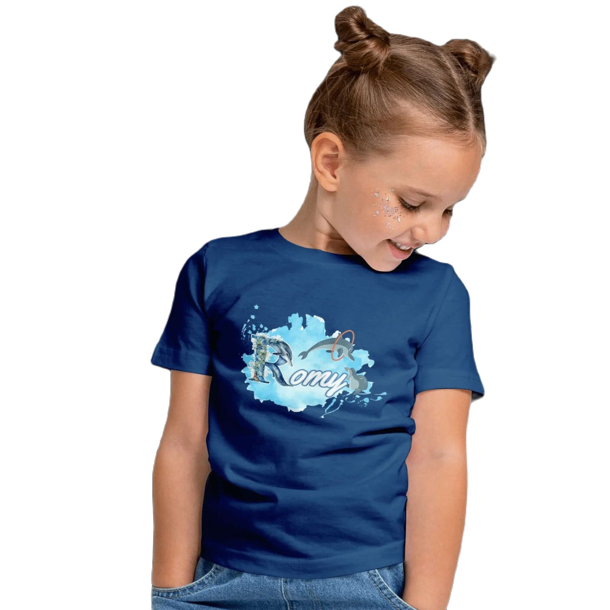 T shirt personnalisé fille – Motif dauphin et cascade d'anneaux avec prénom - MiniLook