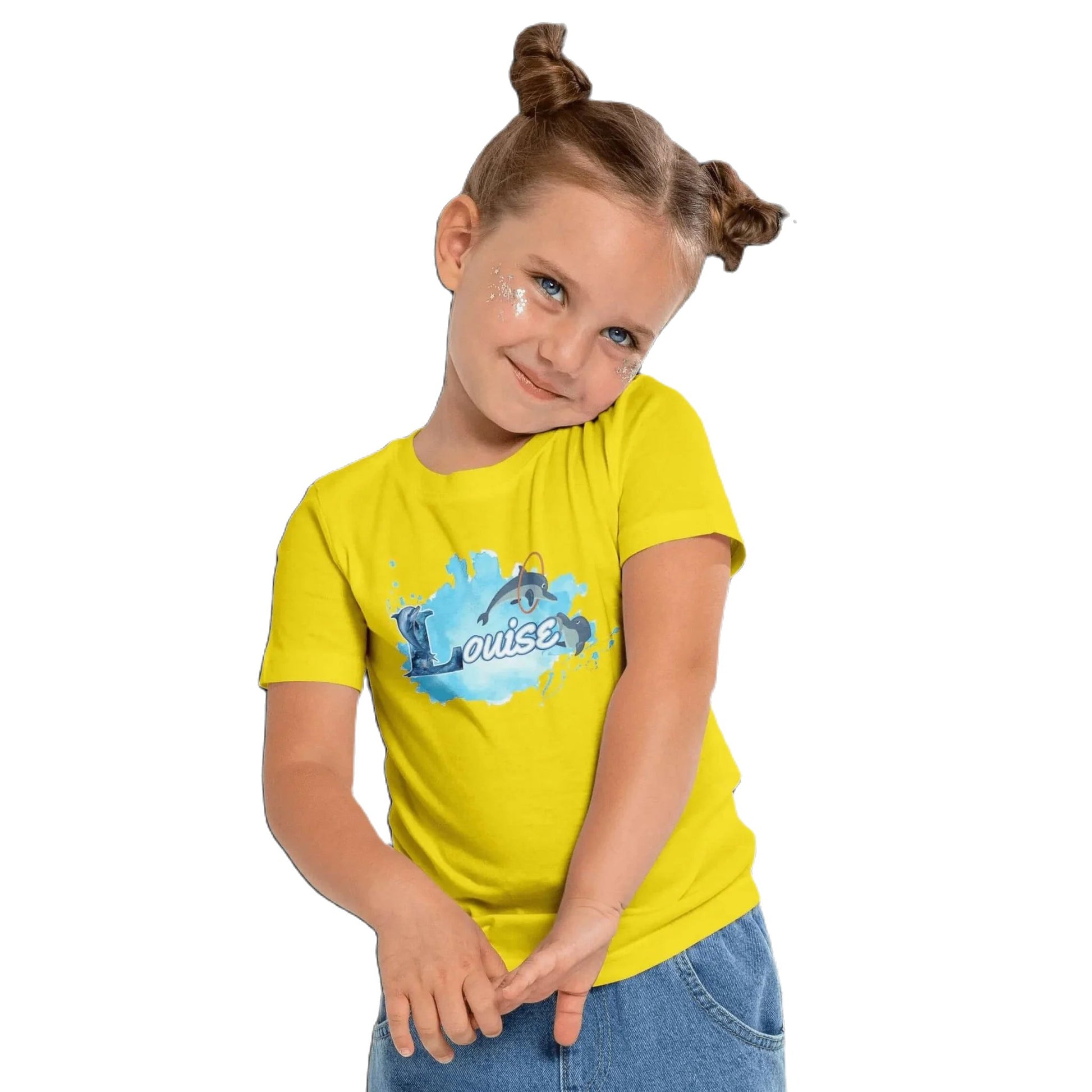 T shirt personnalisé fille – Motif dauphin et cascade d'anneaux avec prénom - MiniLook