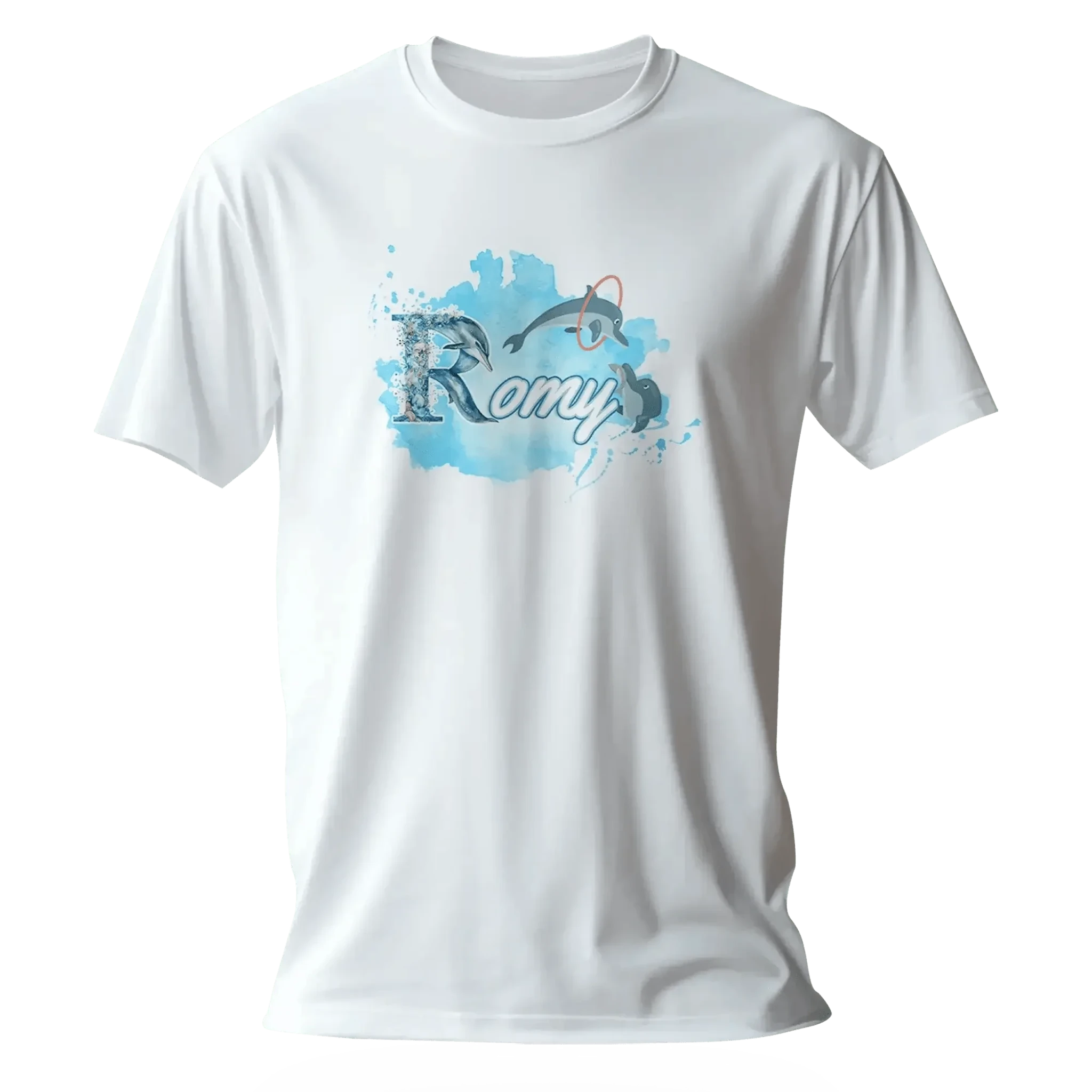 T shirt personnalisé fille – Motif dauphin et cascade d'anneaux avec prénom - MiniLook