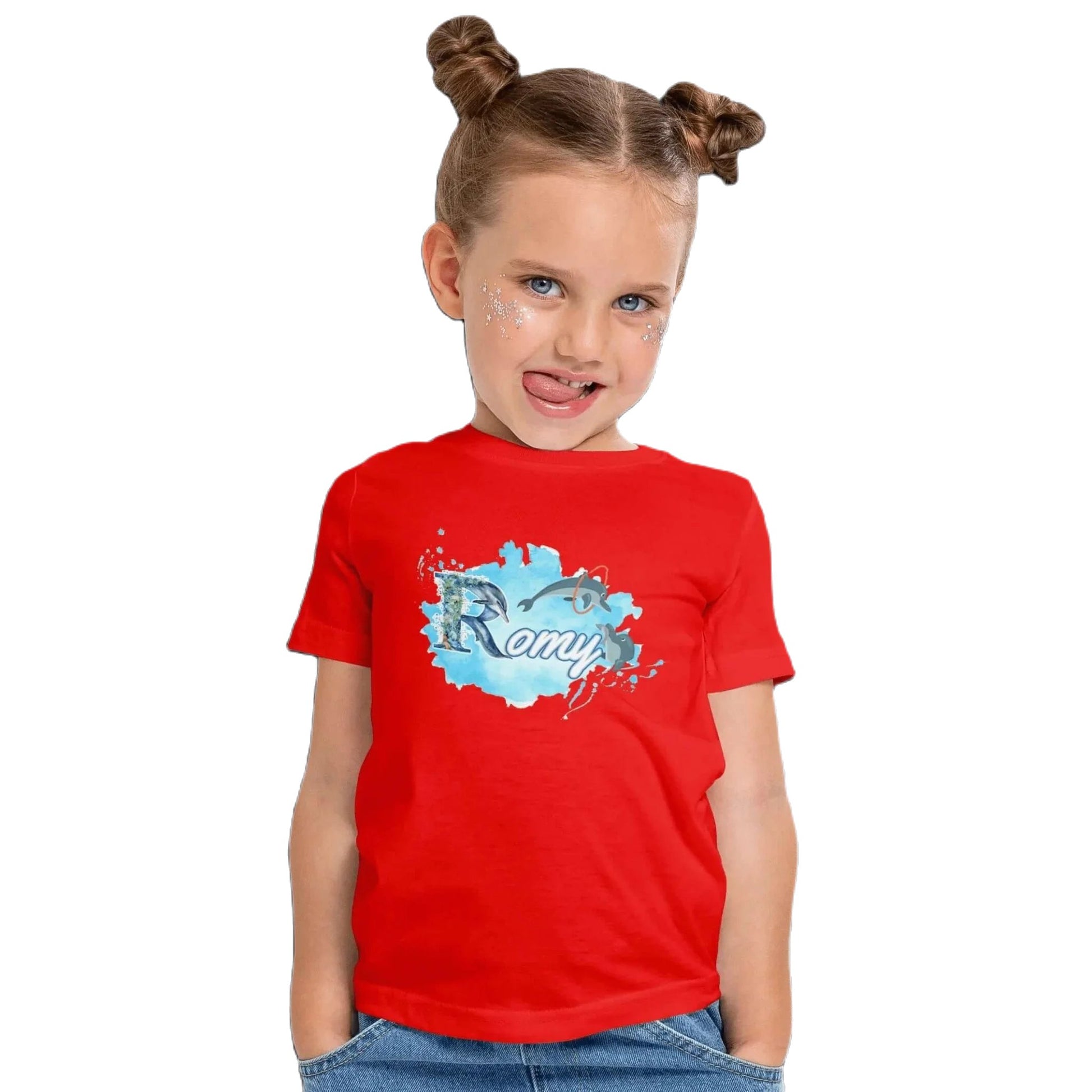 T shirt personnalisé fille – Motif dauphin et cascade d'anneaux avec prénom - MiniLook