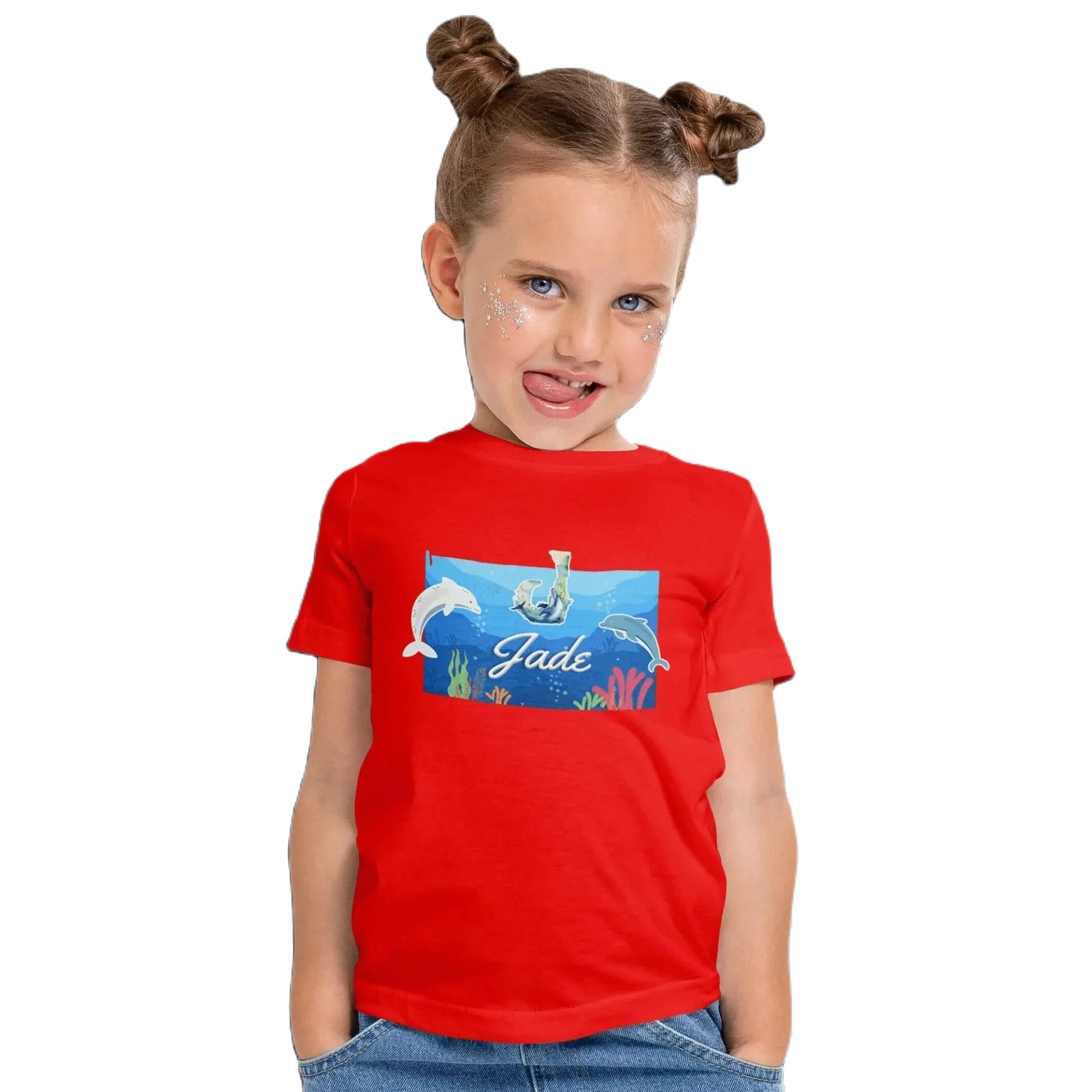 T shirt personnalisé fille – Motif dauphin et fond marin avec prénom et initiale - MiniLook