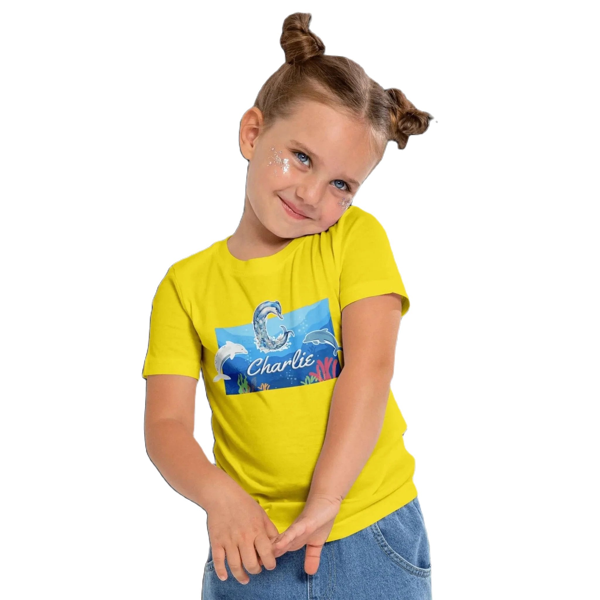 T shirt personnalisé fille – Motif dauphin et fond marin avec prénom et initiale - MiniLook