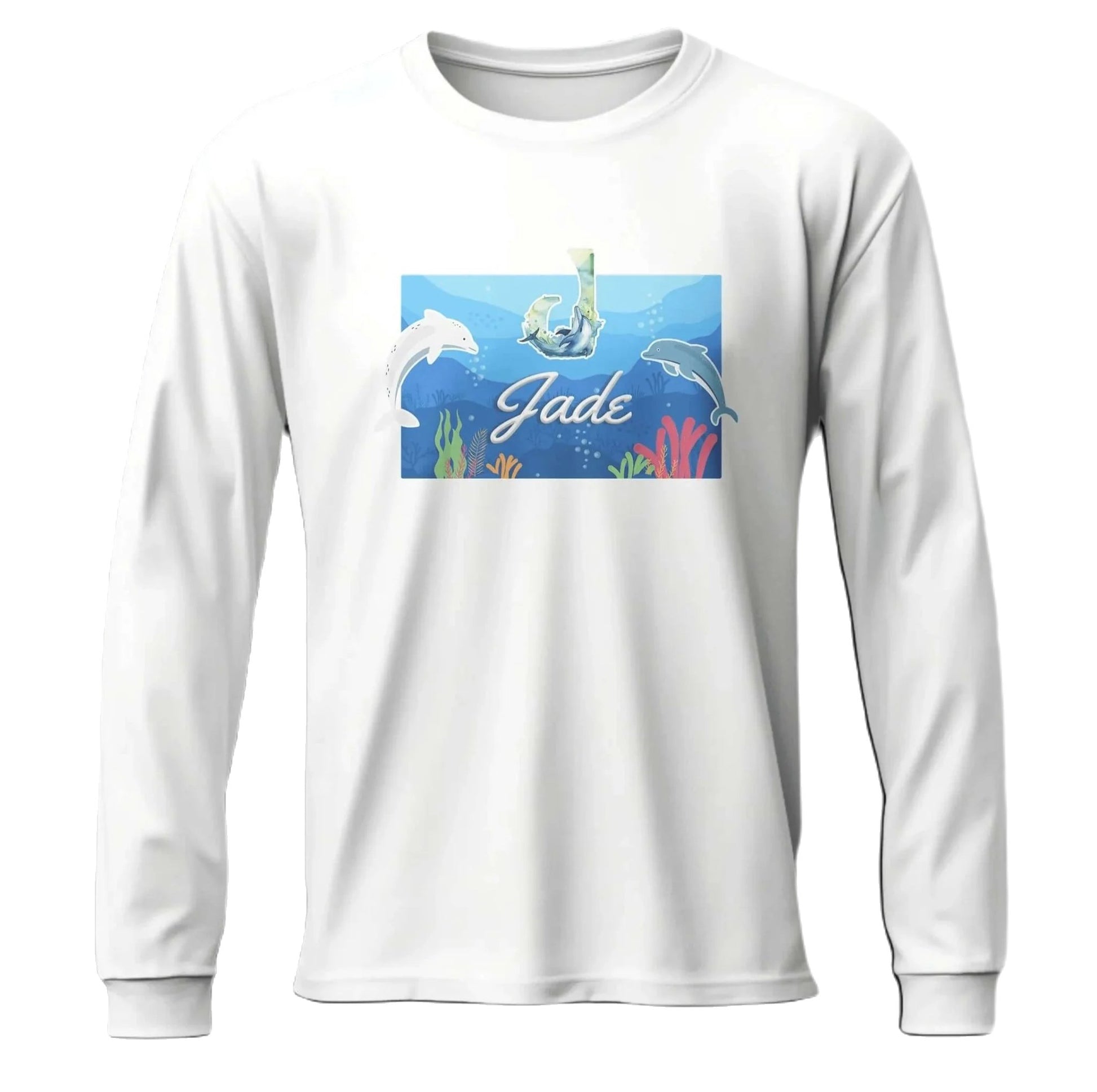 T shirt personnalisé fille – Motif dauphin et fond marin avec prénom et initiale - MiniLook