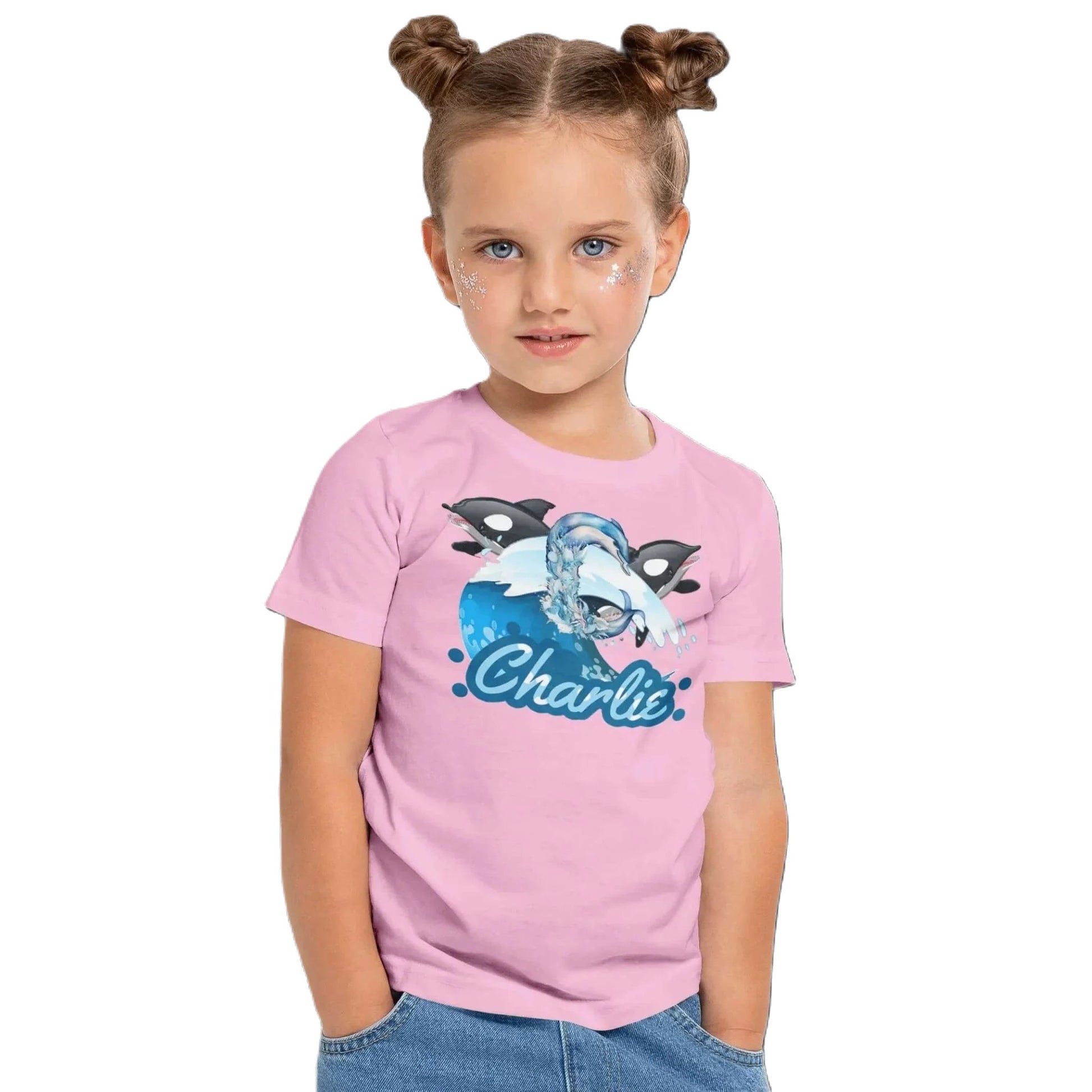 T shirt personnalisé fille – Motif dauphin et vague avec prénom et initiale - MiniLook