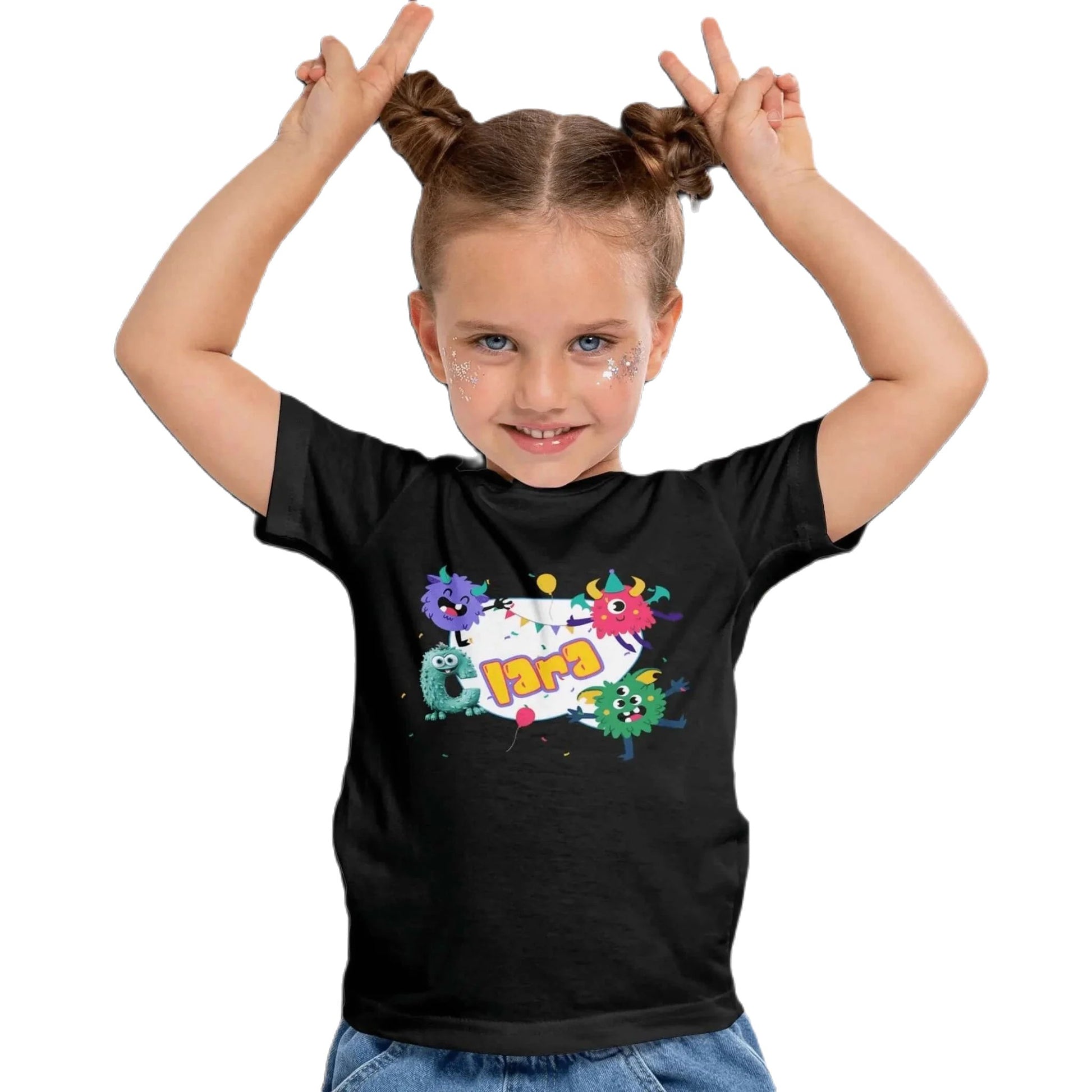 T shirt personnalisé fille – Prénom avec dessin animé de monstres et décoration anniversaire - MiniLook