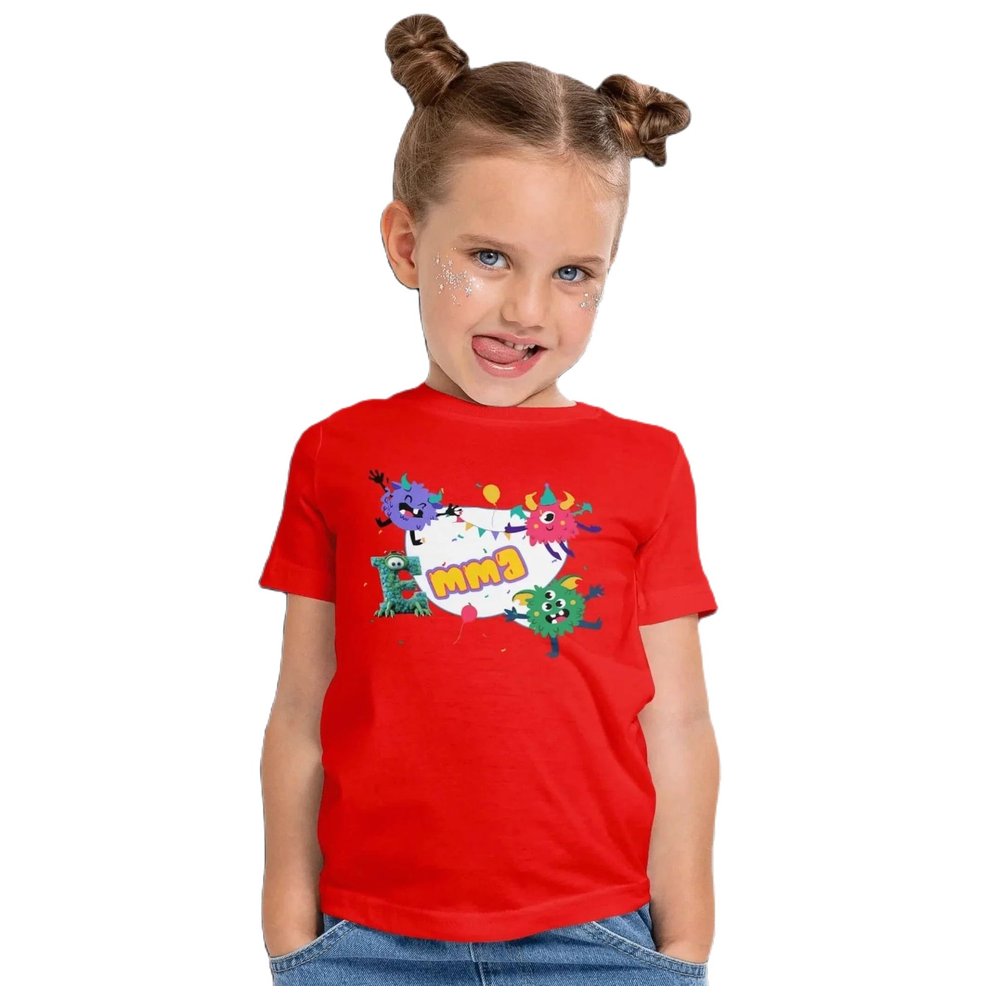 T shirt personnalisé fille – Prénom avec dessin animé de monstres et décoration anniversaire - MiniLook