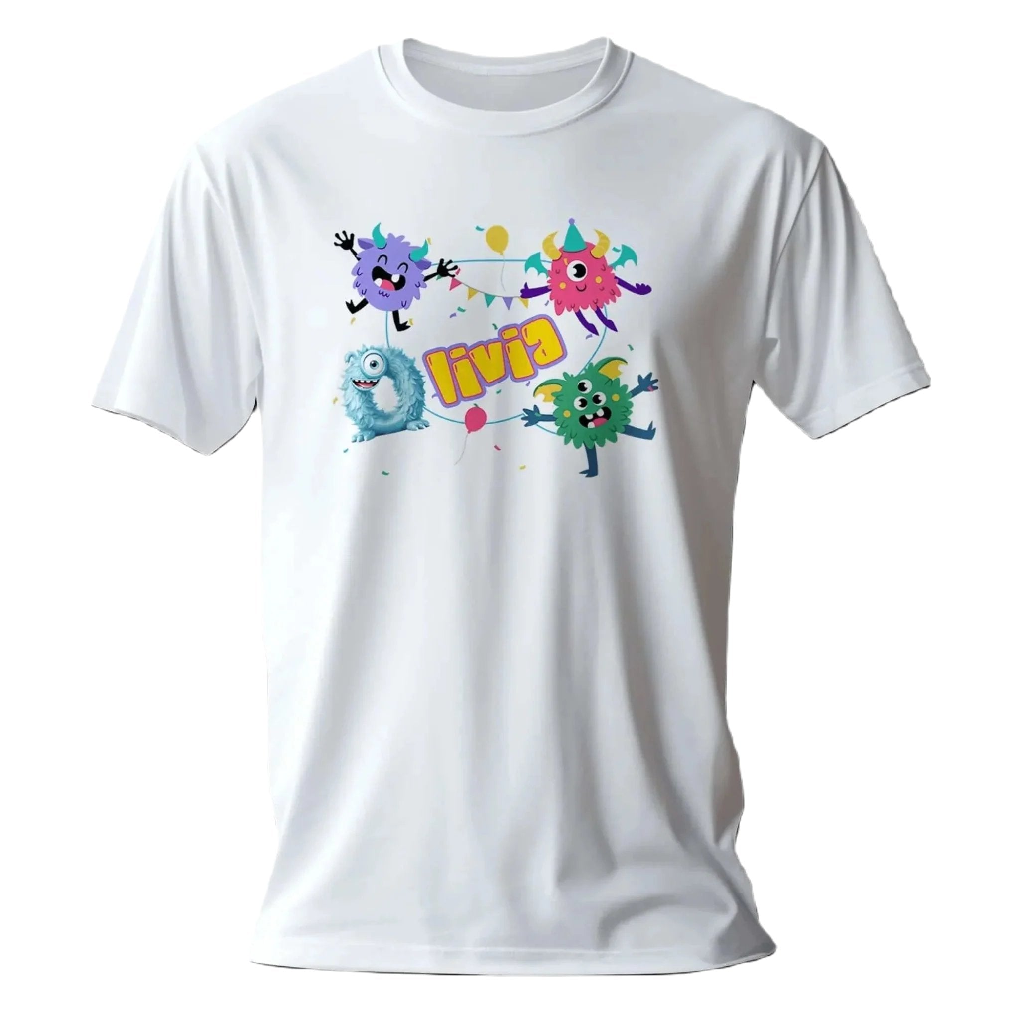 T shirt personnalisé fille – Prénom avec dessin animé de monstres et décoration anniversaire - MiniLook