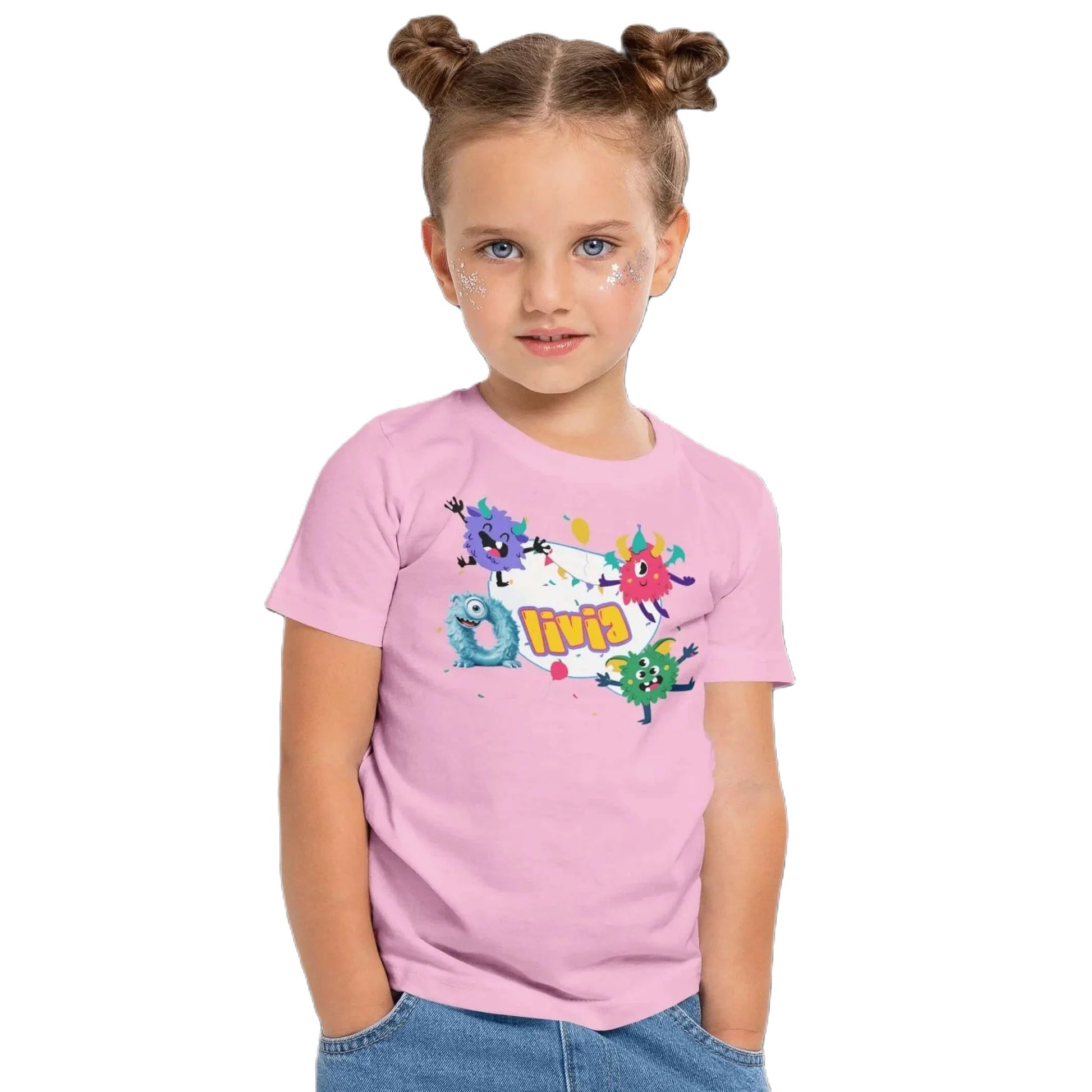 T shirt personnalisé fille – Prénom avec dessin animé de monstres et décoration anniversaire - MiniLook