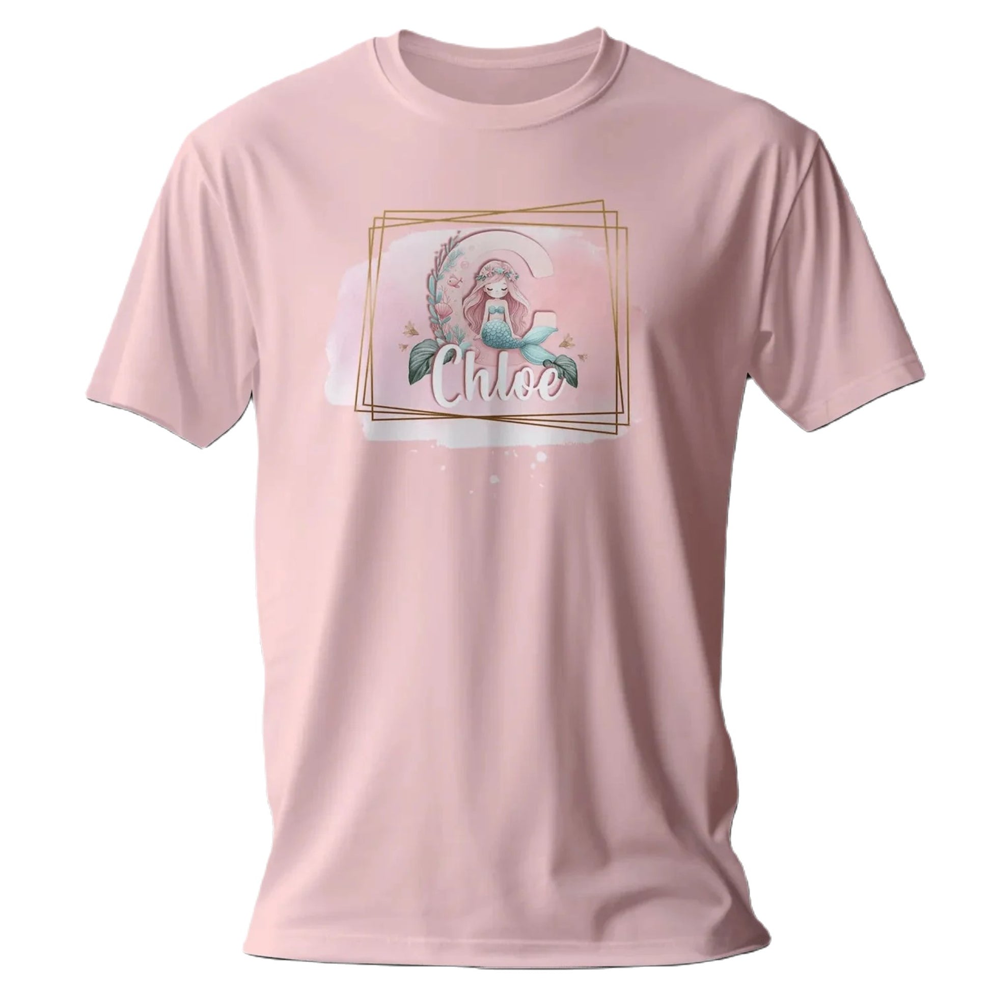 T shirt personnalisé fille – Prénom et initiale avec design sirène rose - MiniLook