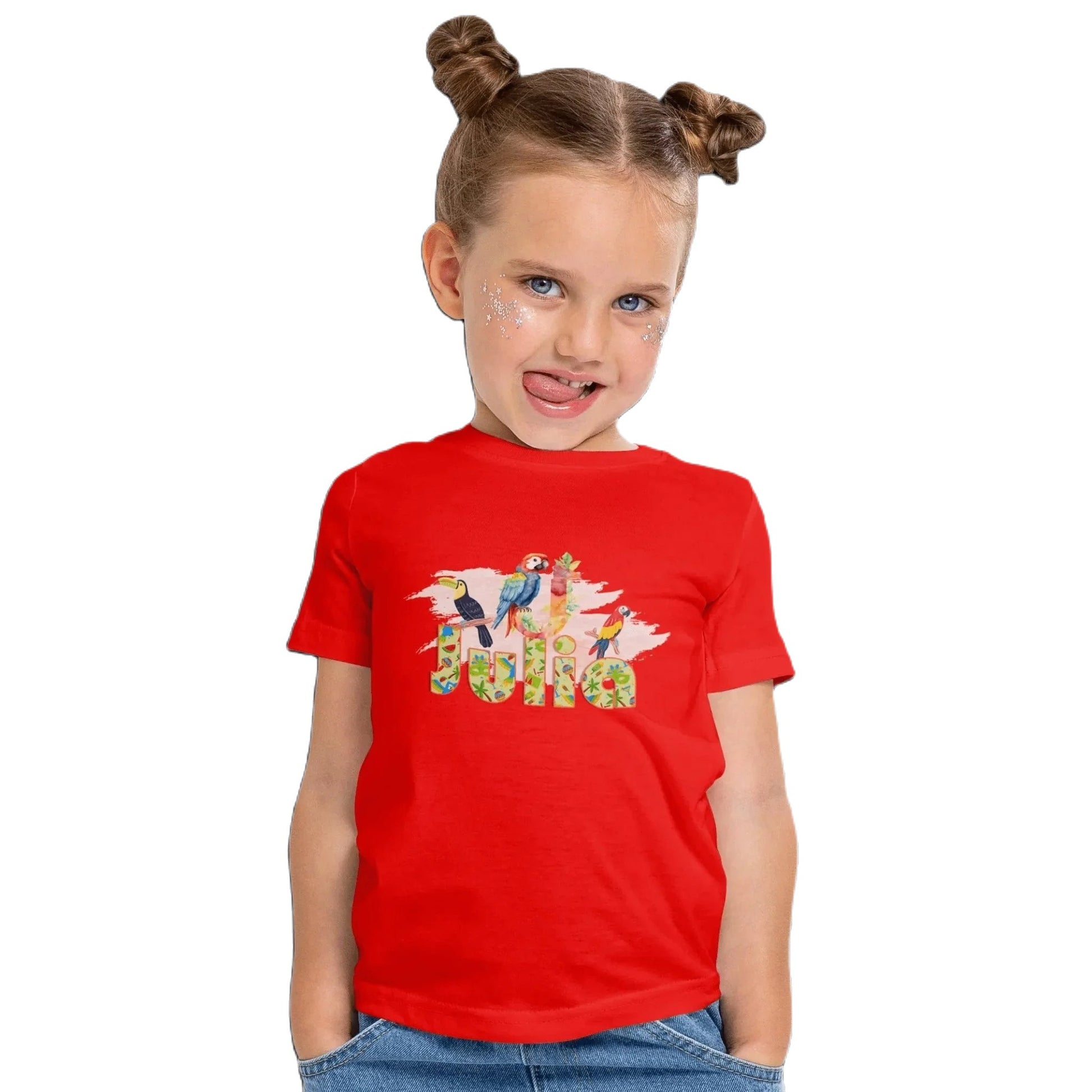 T shirt personnalisé fille – Prénom et initiale avec motif 3 perroquets camouflage - MiniLook