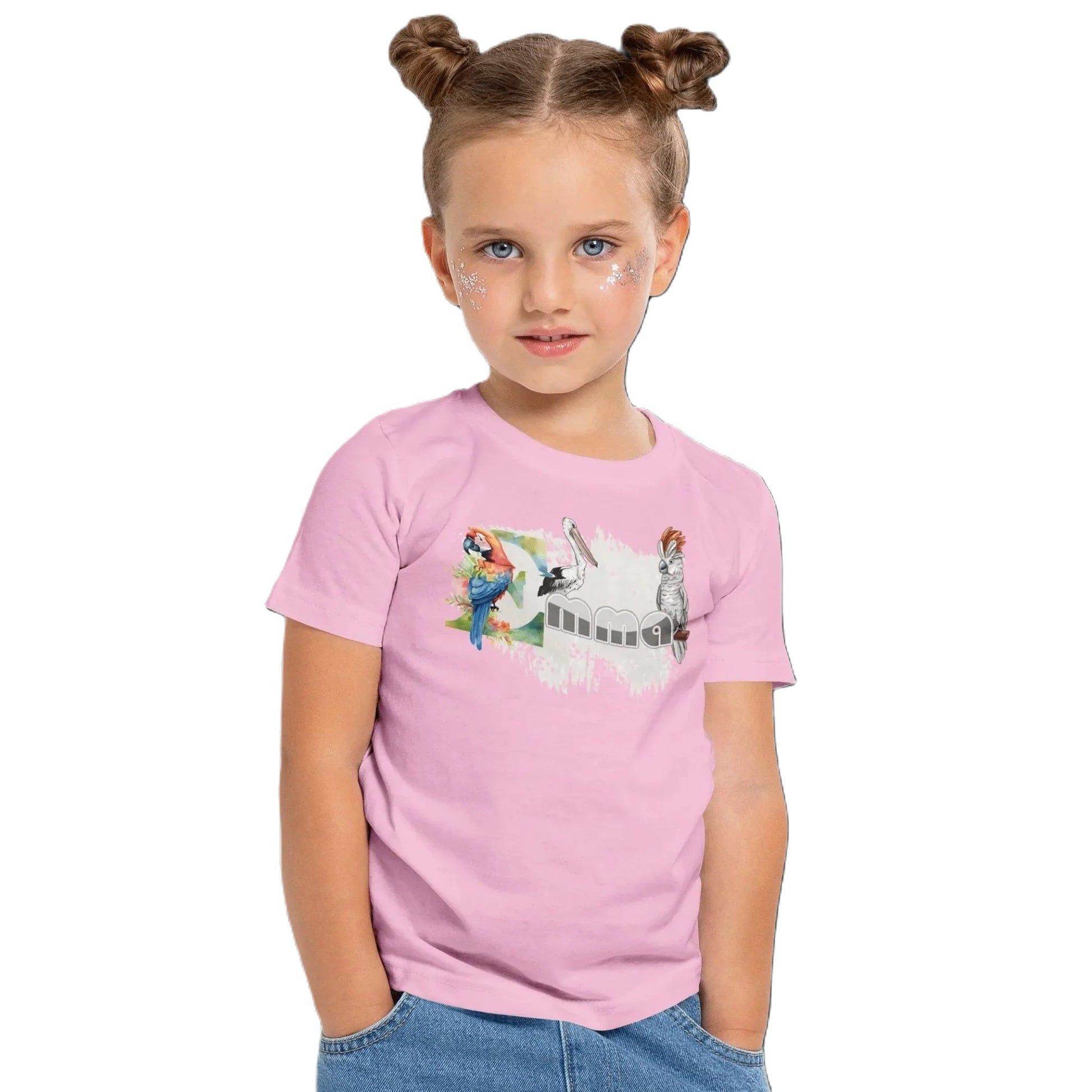 T shirt personnalisé fille – Prénom et initiale avec motif 3 perroquets et oiseaux - MiniLook