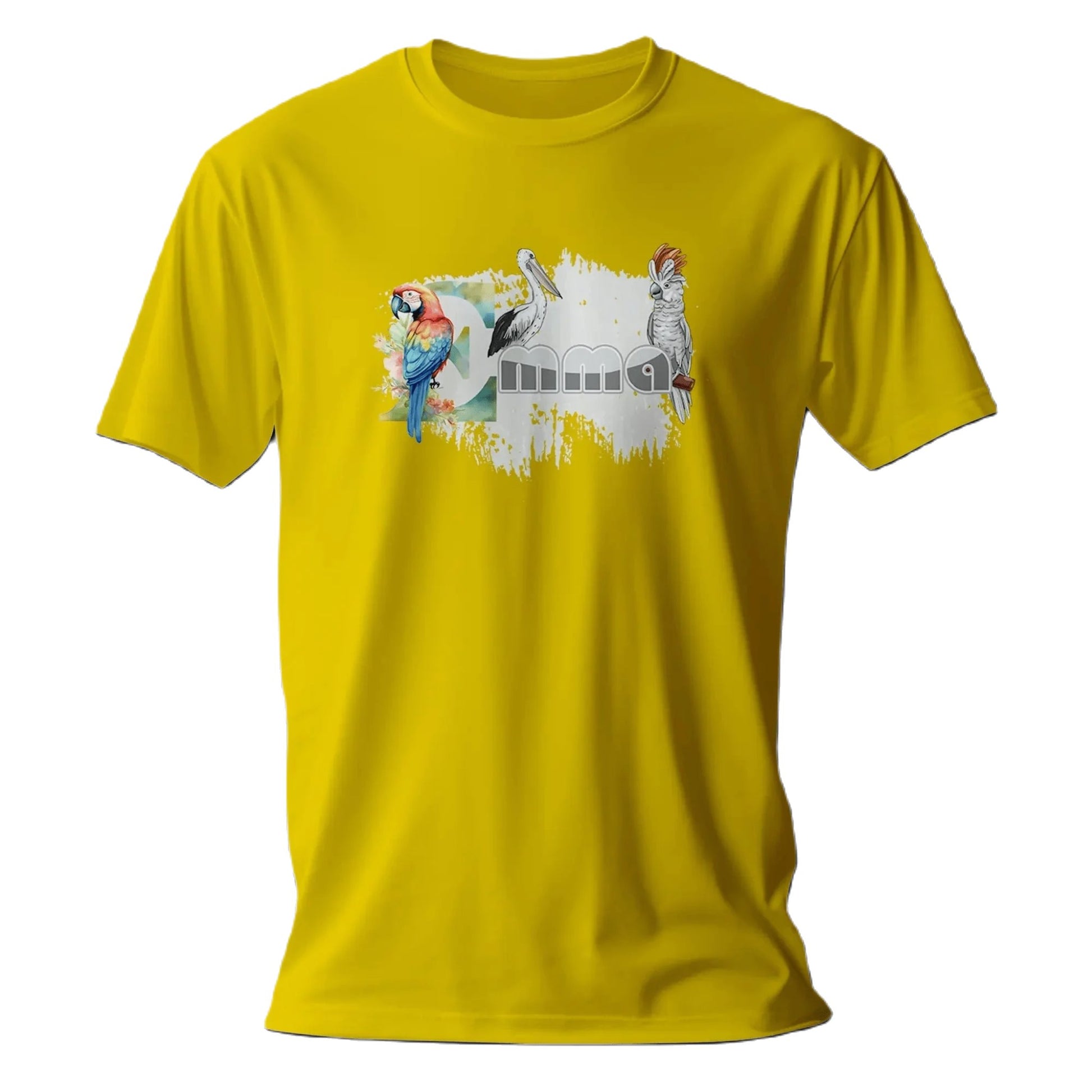 T shirt personnalisé fille – Prénom et initiale avec motif 3 perroquets et oiseaux - MiniLook