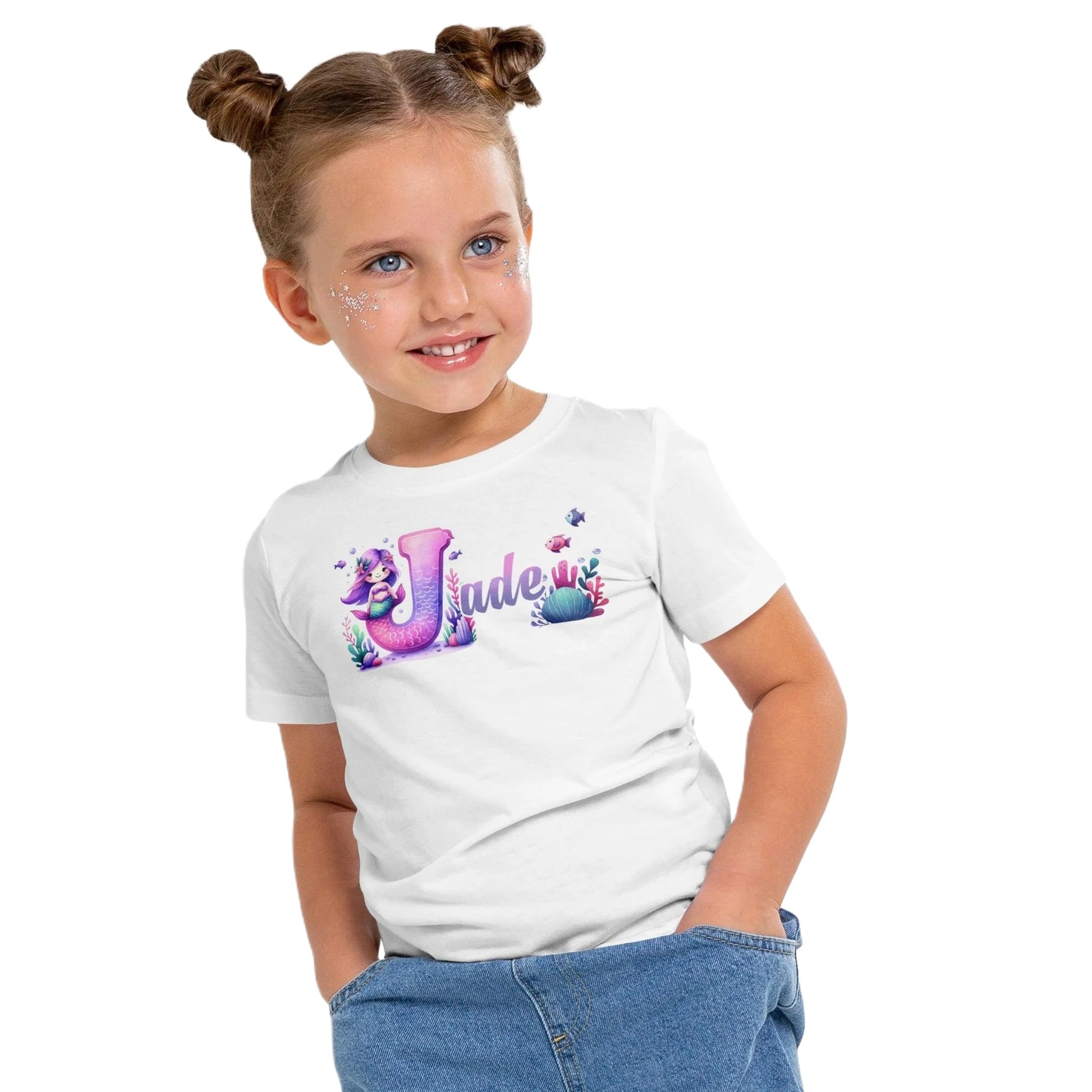 T shirt personnalisé fille – Prénom imprimé avec design unique de sirène de mer - MiniLook