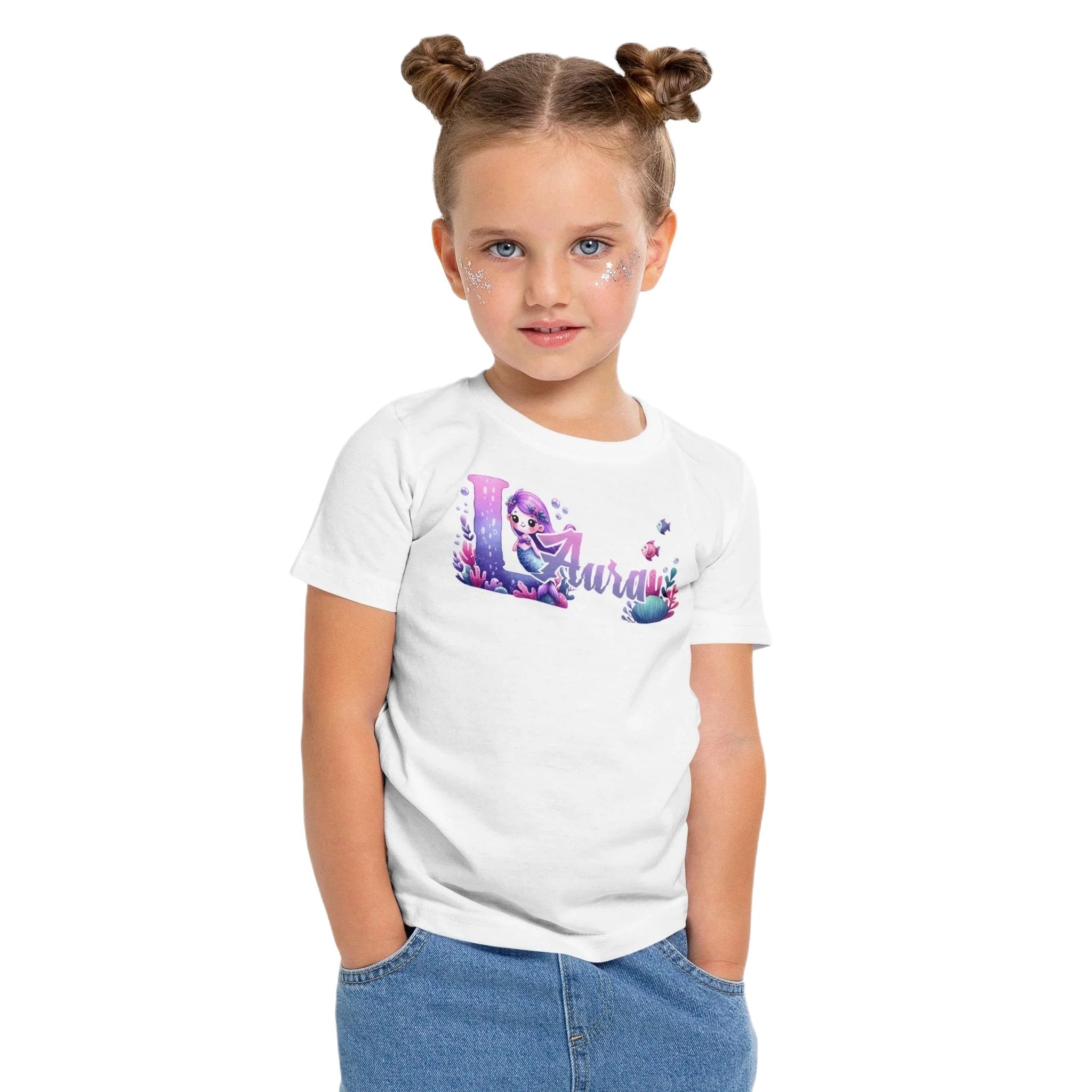 T shirt personnalisé fille – Prénom imprimé avec design unique de sirène de mer - MiniLook