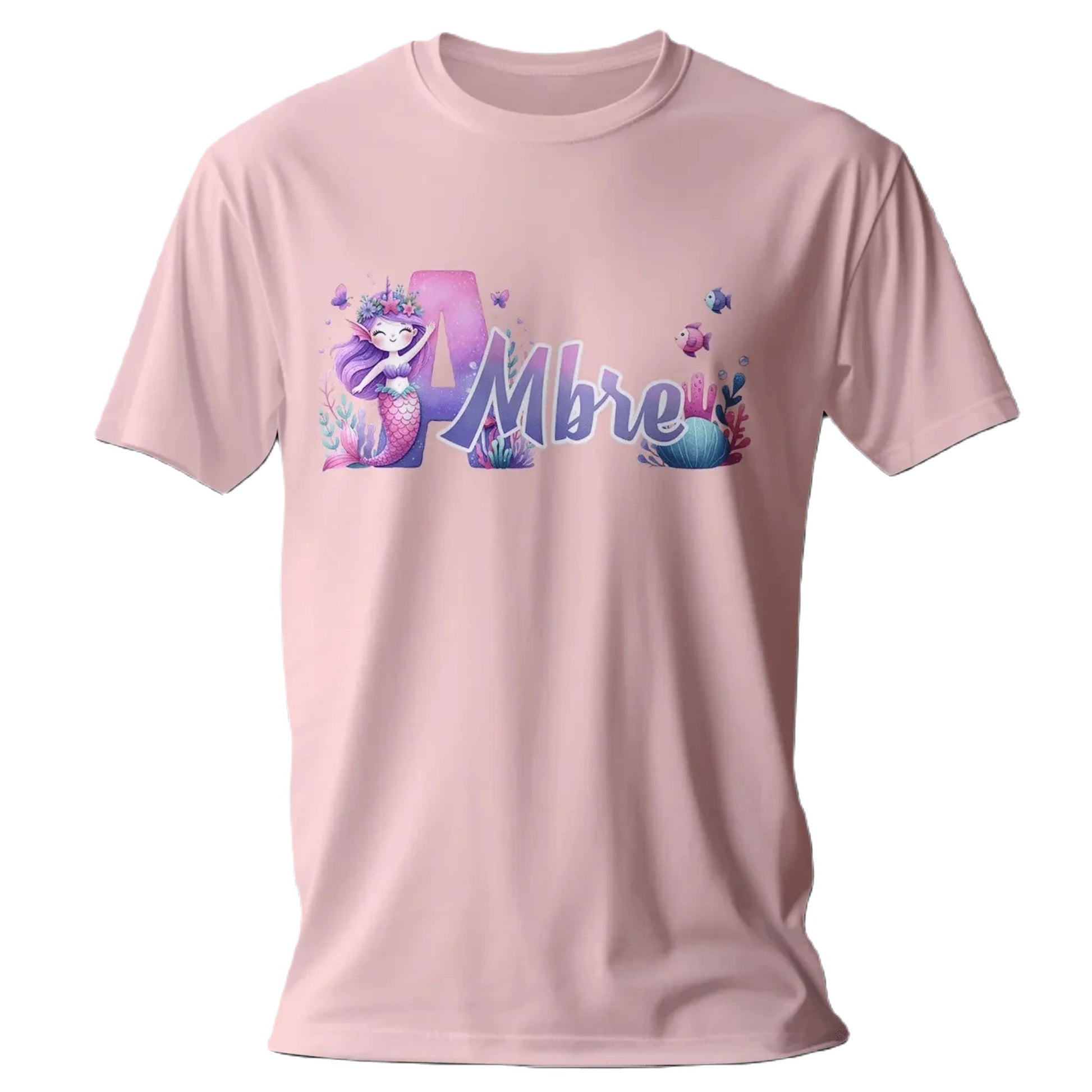 T shirt personnalisé fille – Prénom imprimé avec design unique de sirène de mer - MiniLook