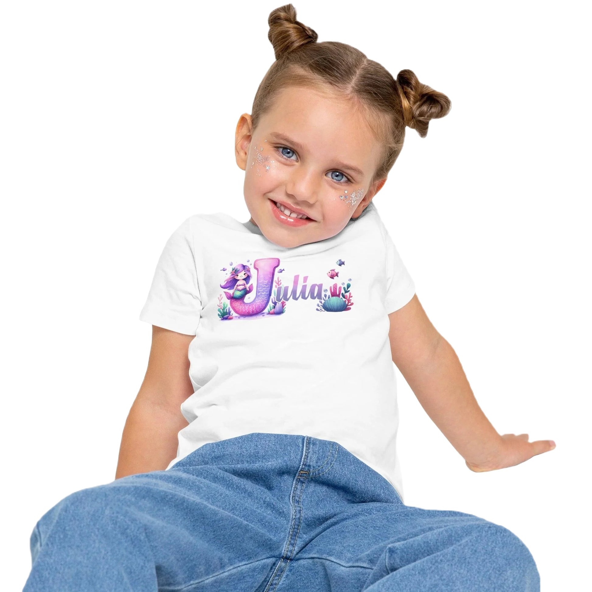 T shirt personnalisé fille – Prénom imprimé avec design unique de sirène de mer - MiniLook