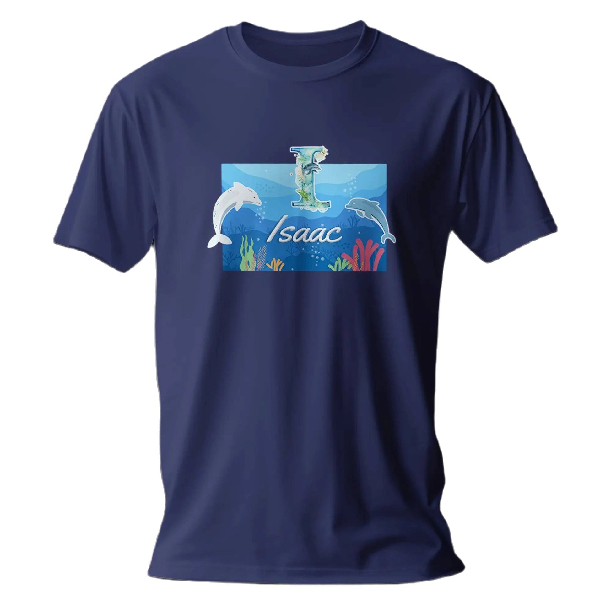 T shirt personnalisé garçon – Motif dauphin et fond marin avec prénom et initiale - MiniLook