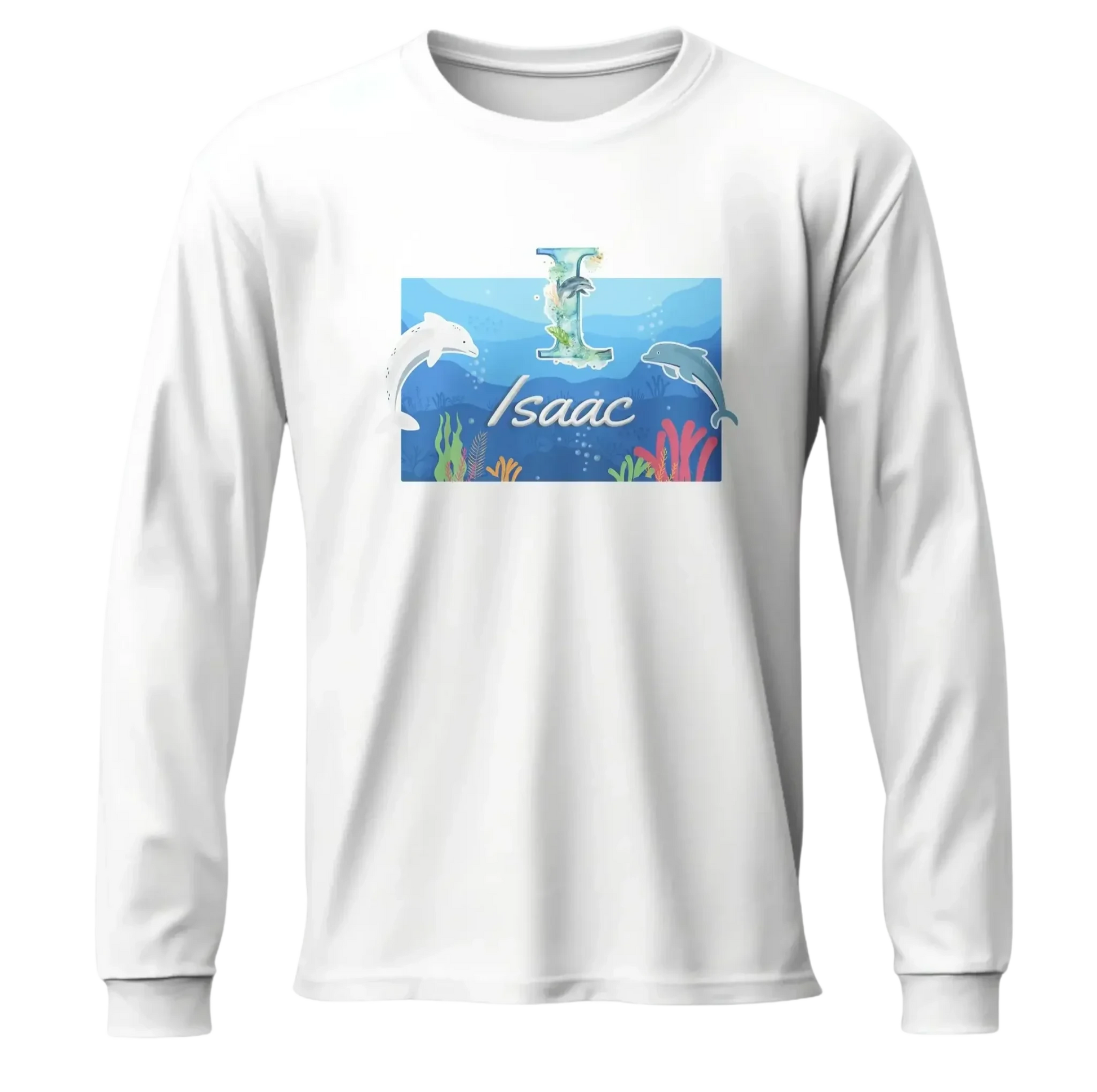 T shirt personnalisé garçon – Motif dauphin et fond marin avec prénom et initiale - MiniLook