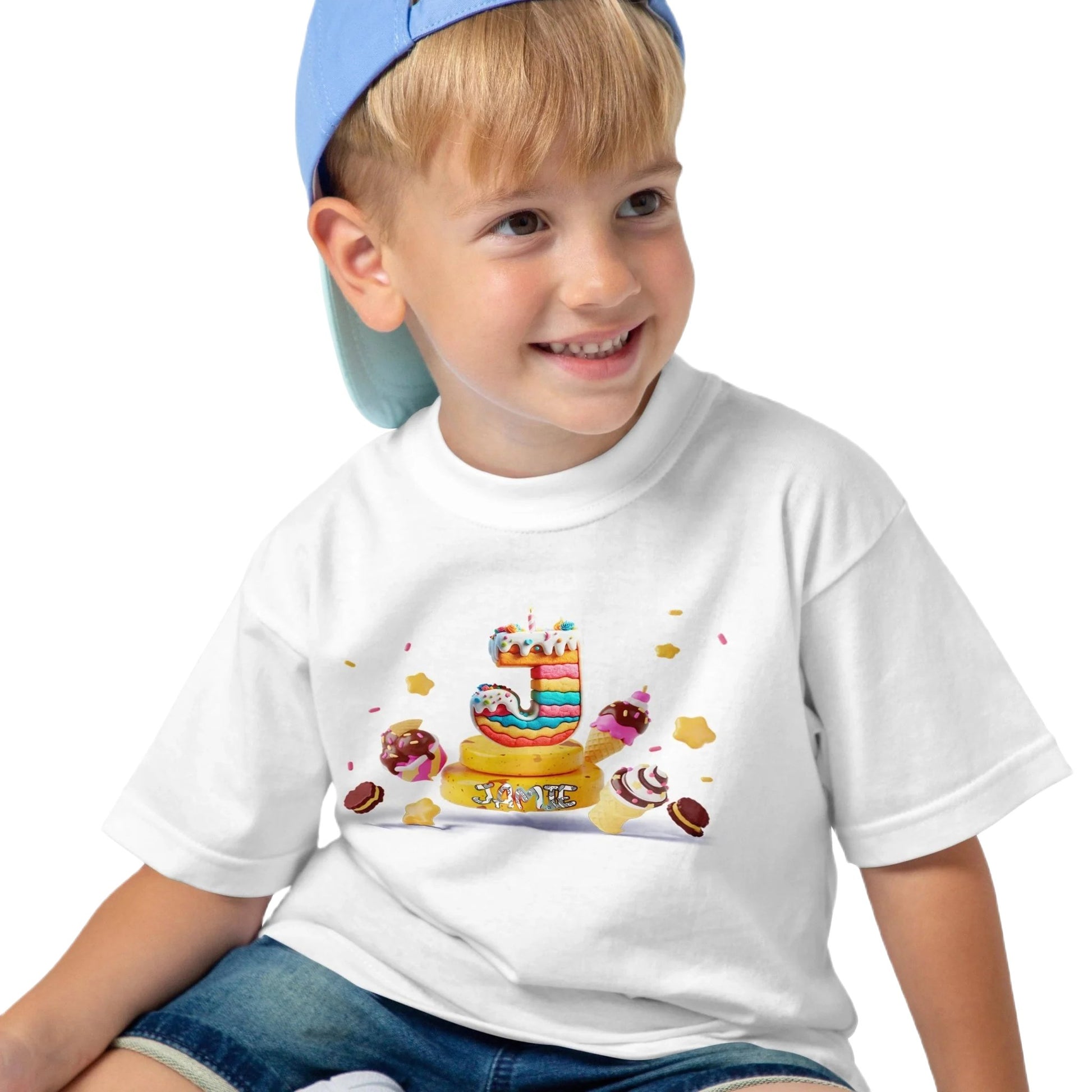 T shirt personnalisé garçon – Motif pâtisserie avec prénom et initiale - MiniLook