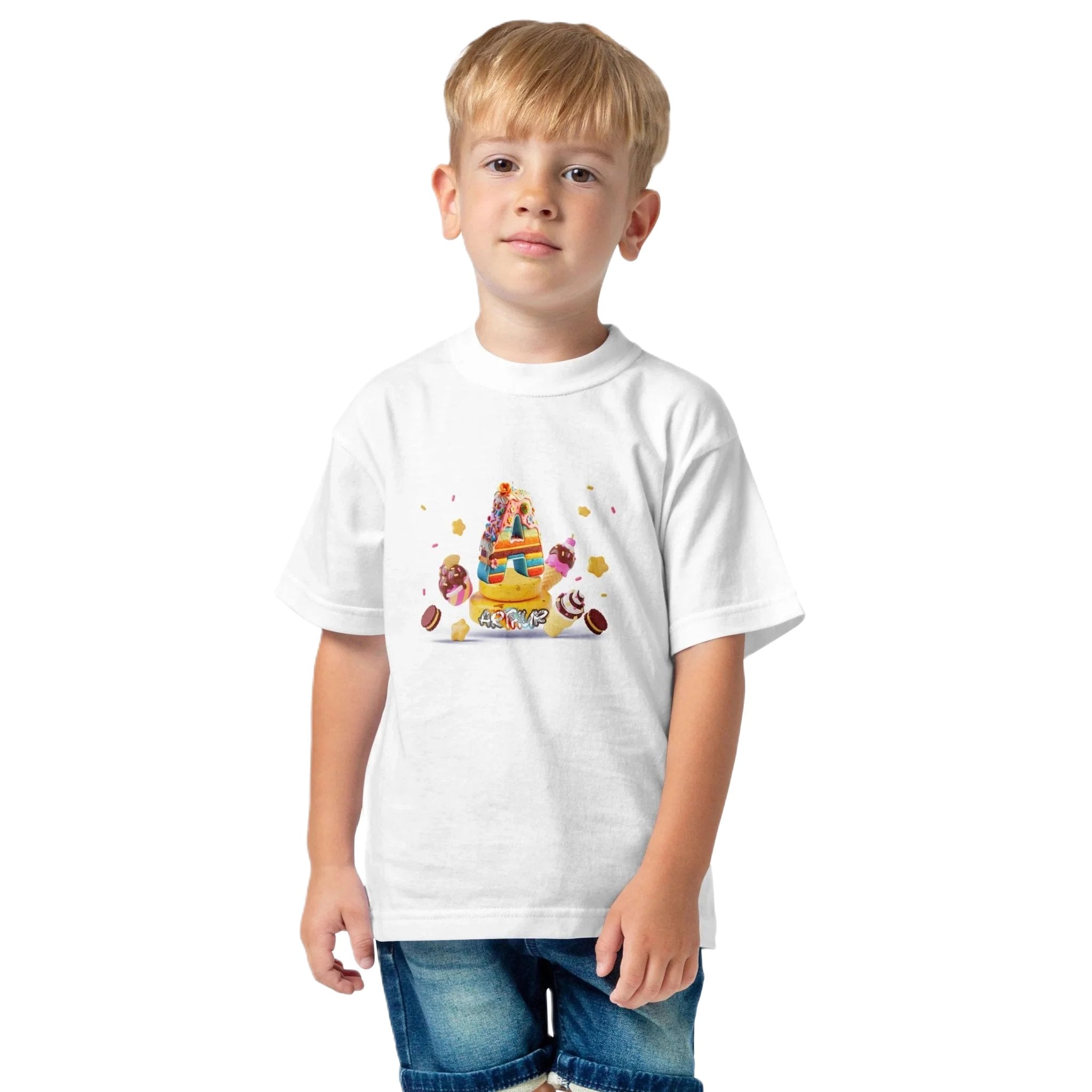 T shirt personnalisé garçon – Motif pâtisserie avec prénom et initiale - MiniLook