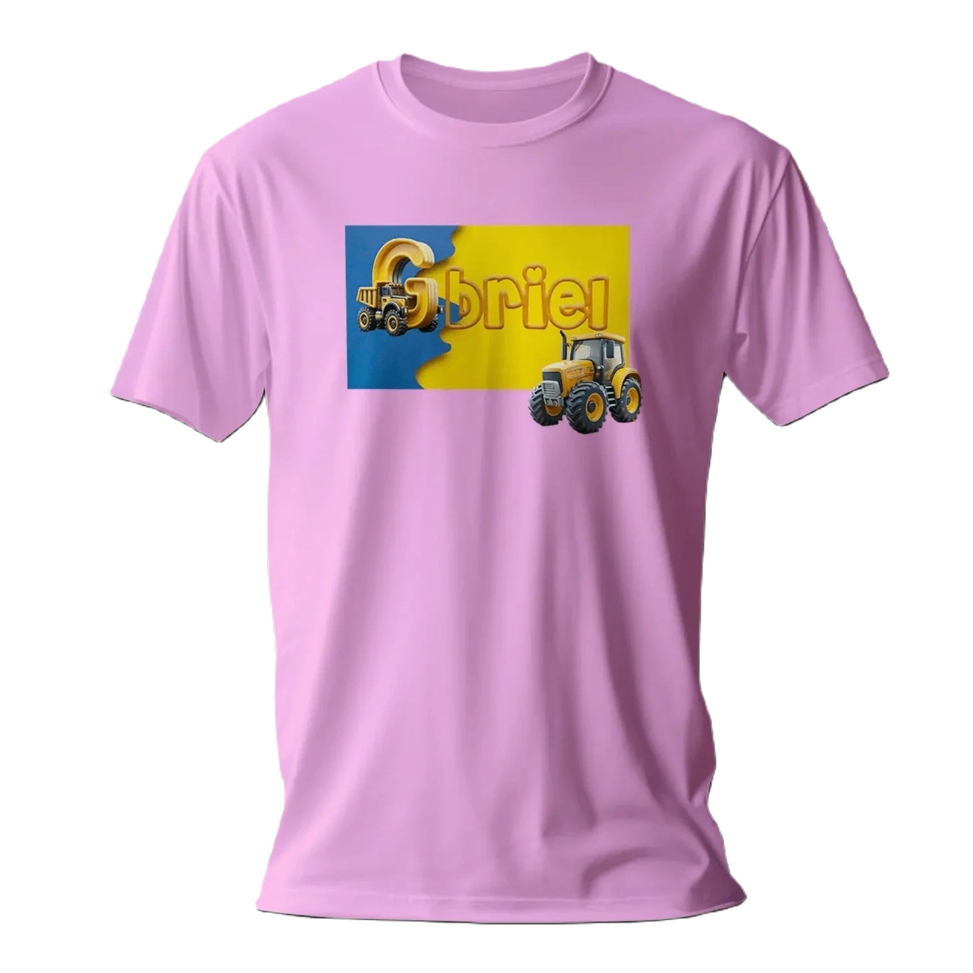 T shirt personnalisé garçon – Prénom avec design camion de chantier et affiche jaune et bleue - MiniLook