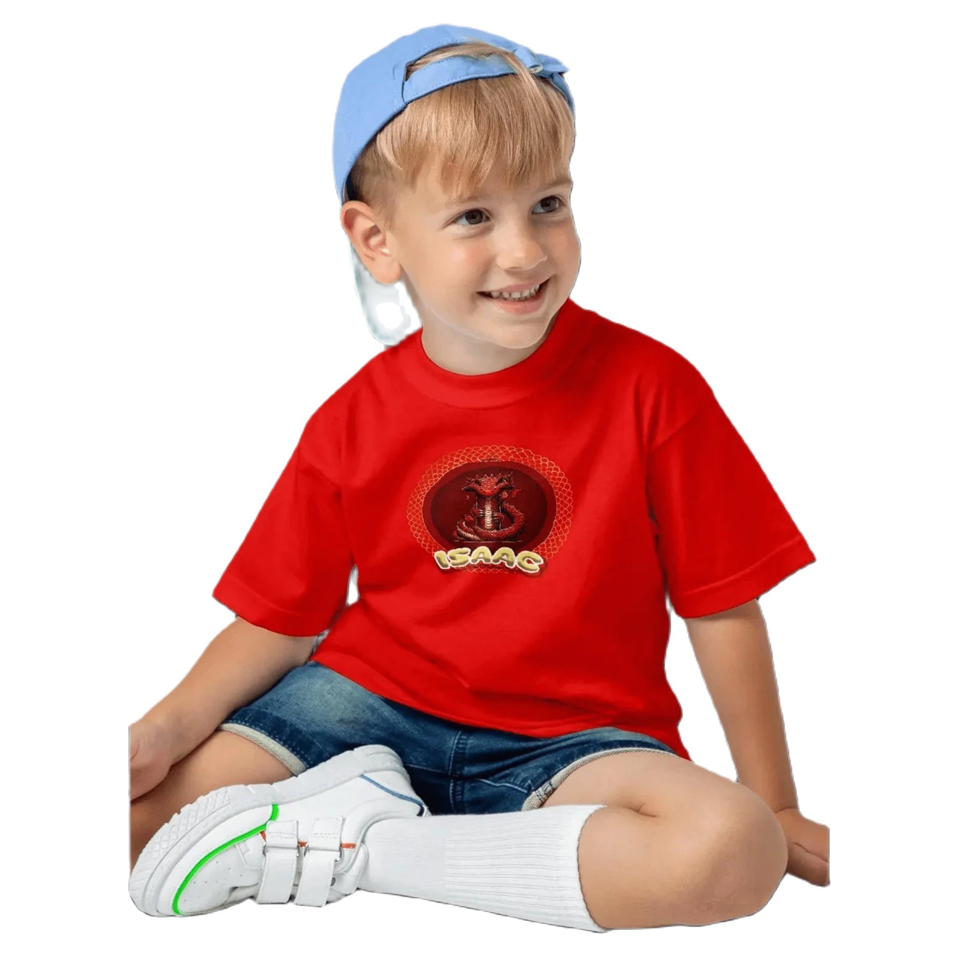 T shirt personnalisé garçon – Prénom et initiale avec design dragon rond - MiniLook