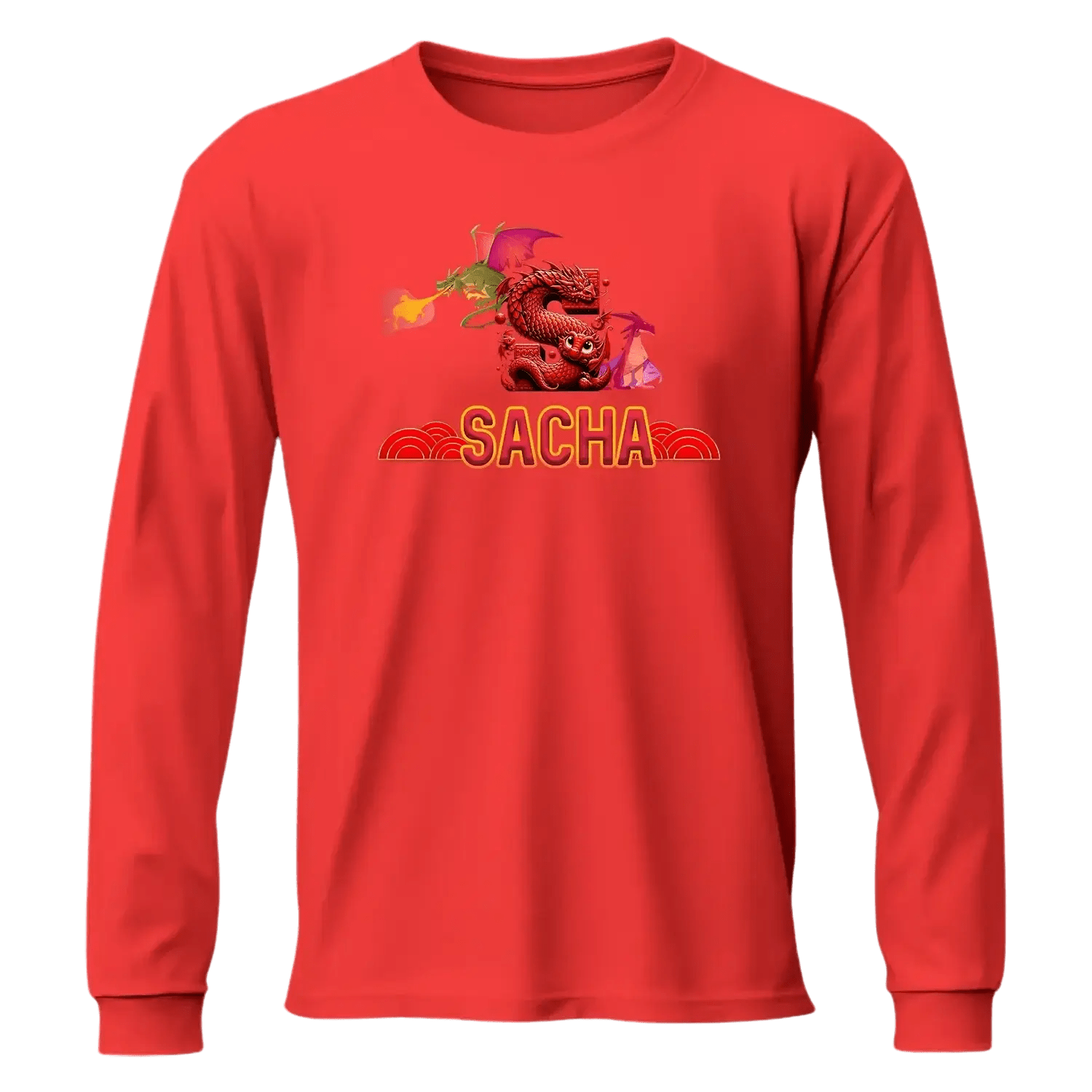 T shirt personnalisé garçon – Prénom et initiale avec design dragons et feu - MiniLook