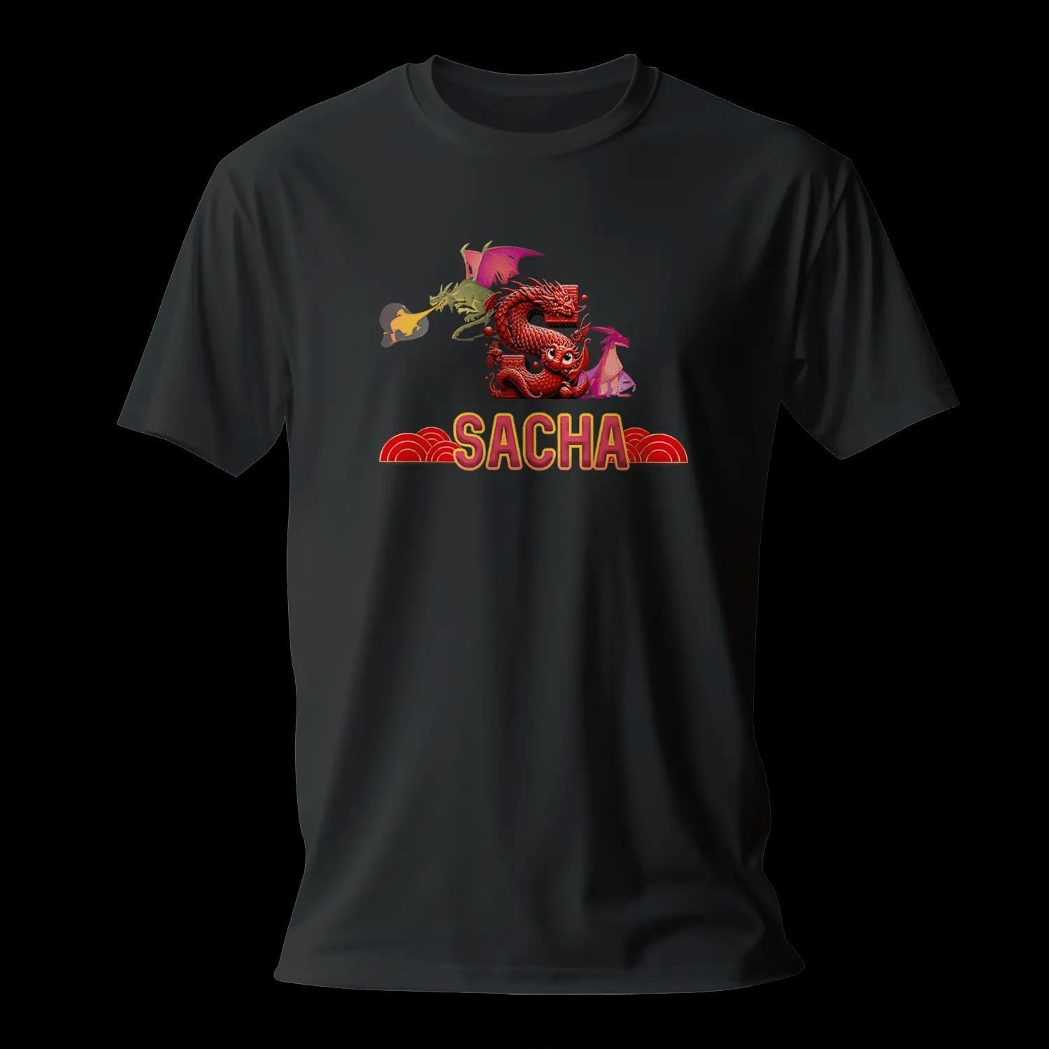 T shirt personnalisé garçon – Prénom et initiale avec design dragons et feu - MiniLook