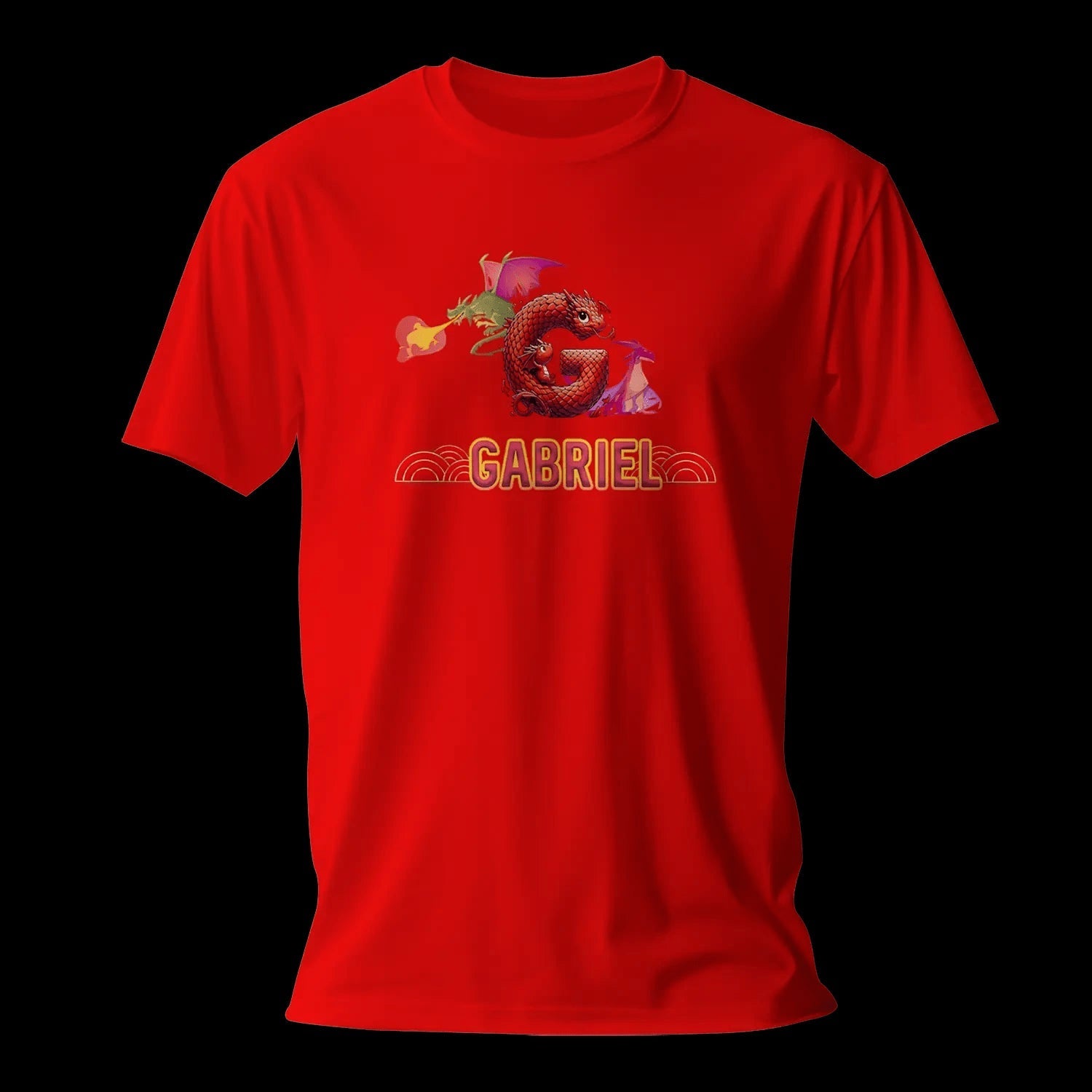 T shirt personnalisé garçon – Prénom et initiale avec design dragons et feu - MiniLook