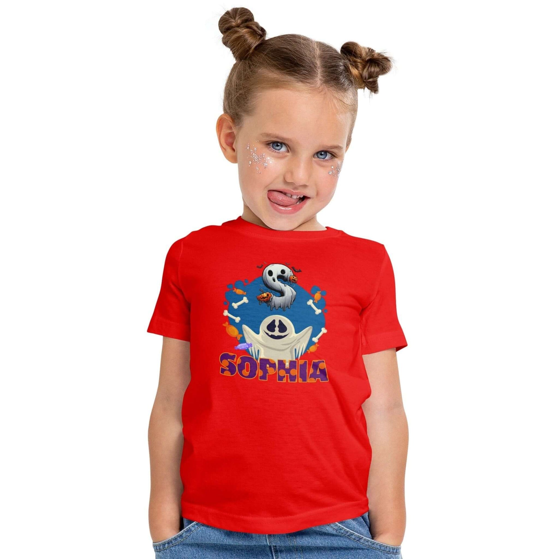 T-shirt personnalisé Halloween Candy & Bone Ghost Design pour filles - Initiale et prénom - MiniLook