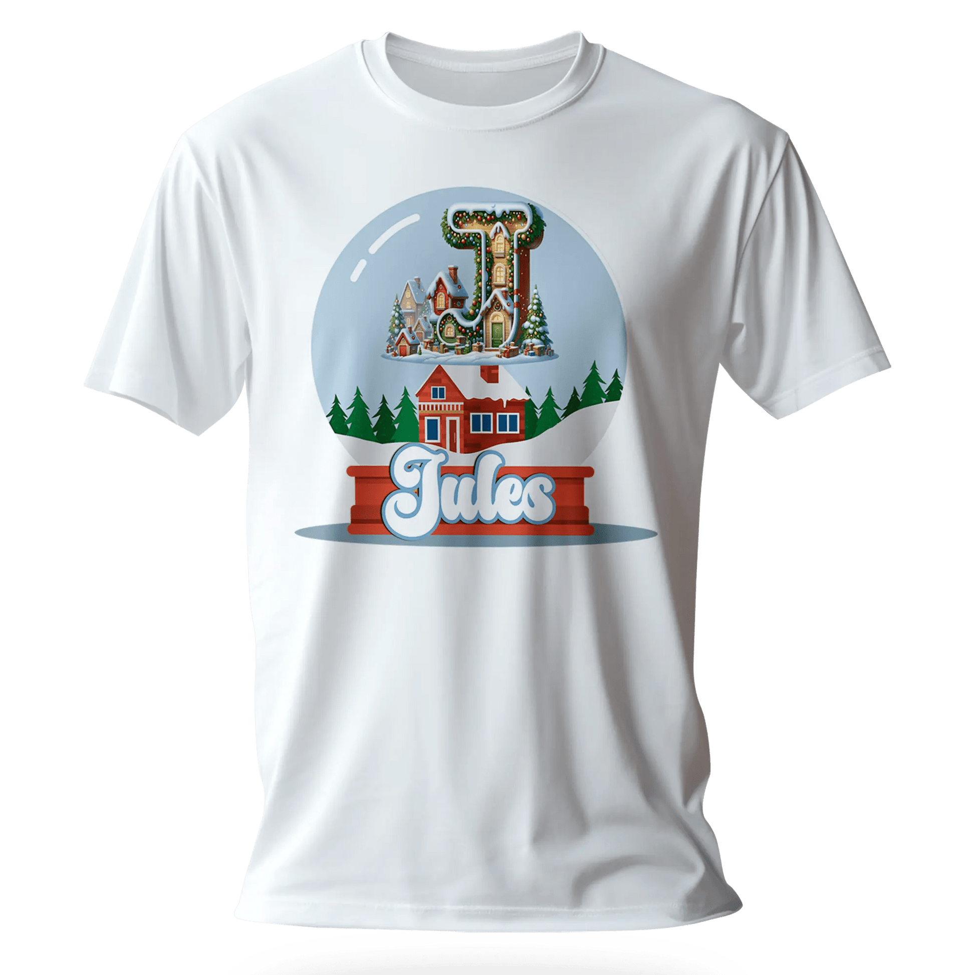 T-Shirt Personnalisé Lettre Maison de Neige & Cheminée - Initiale et Prénom Pour Garçon - MiniLook