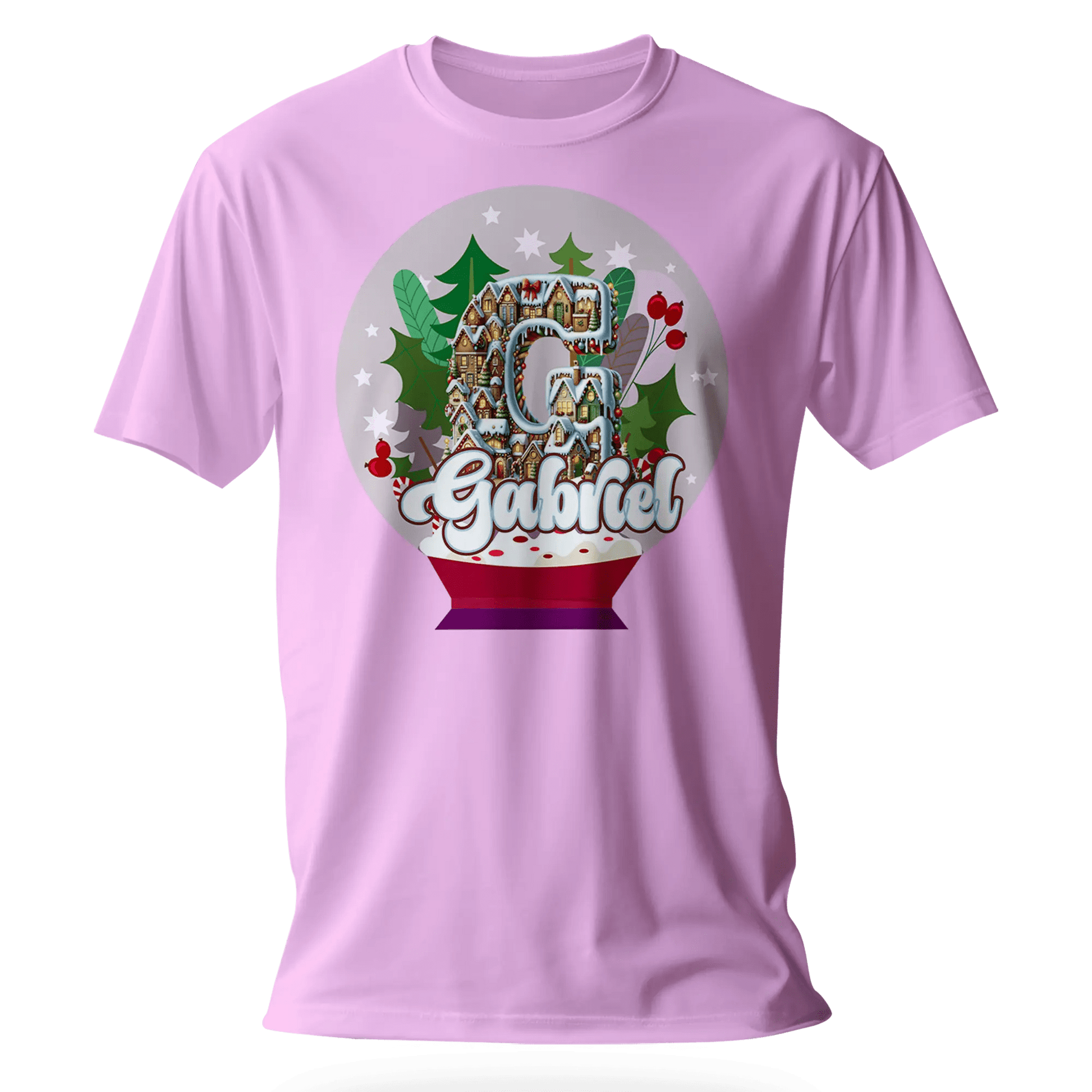 T-shirt personnalisé Maison de Noël au design d'ampoule - Initiale et prénom pour garçon - MiniLook