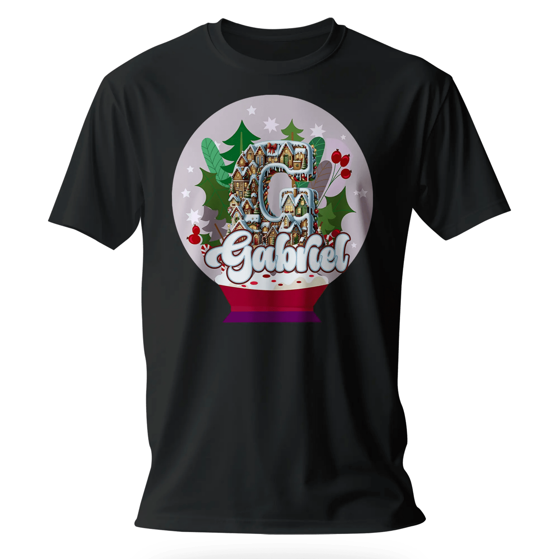 T-shirt personnalisé Maison de Noël au design d'ampoule - Initiale et prénom pour garçon - MiniLook