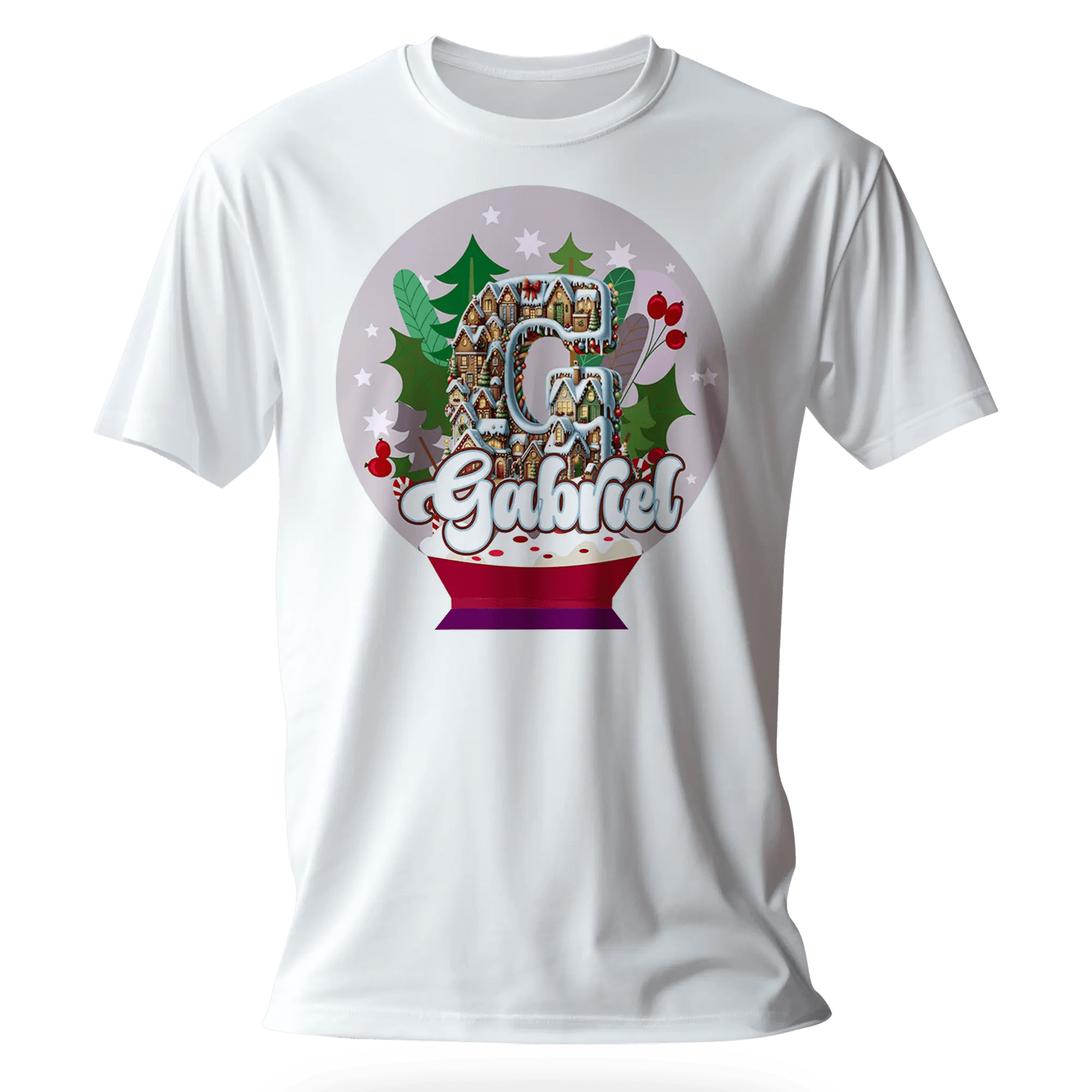 T-shirt personnalisé Maison de Noël au design d'ampoule - Initiale et prénom pour garçon - MiniLook