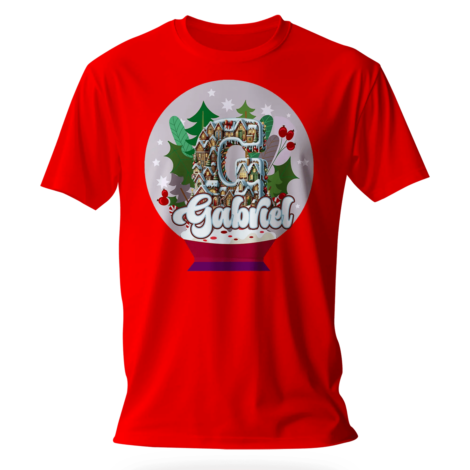 T-shirt personnalisé Maison de Noël au design d'ampoule - Initiale et prénom pour garçon - MiniLook