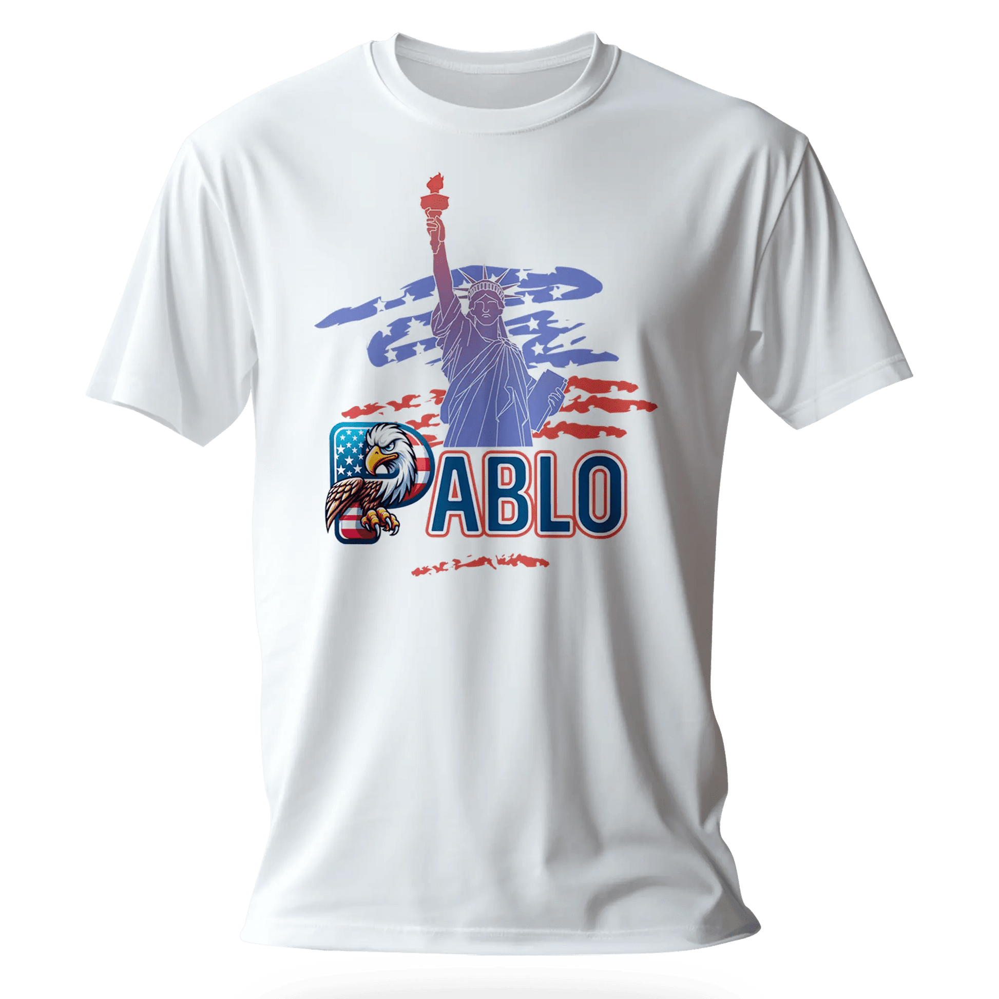 T-shirt personnalisé - Motif aigle avec drapeau américain de la Statue de la Liberté - MiniLook