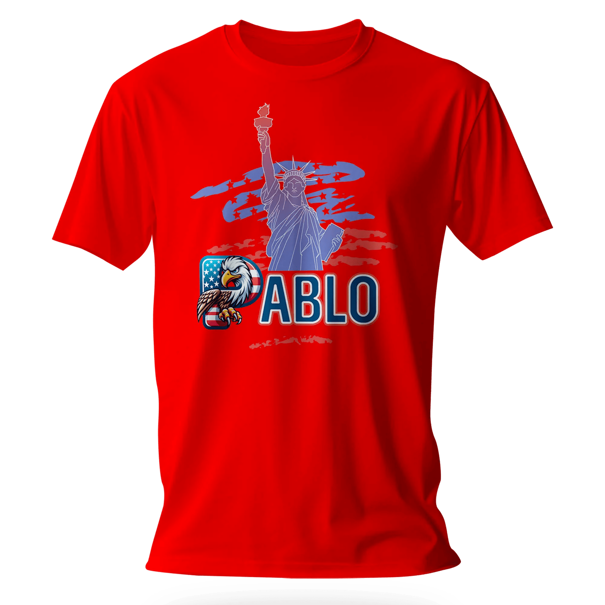 T-shirt personnalisé - Motif aigle avec drapeau américain de la Statue de la Liberté - MiniLook