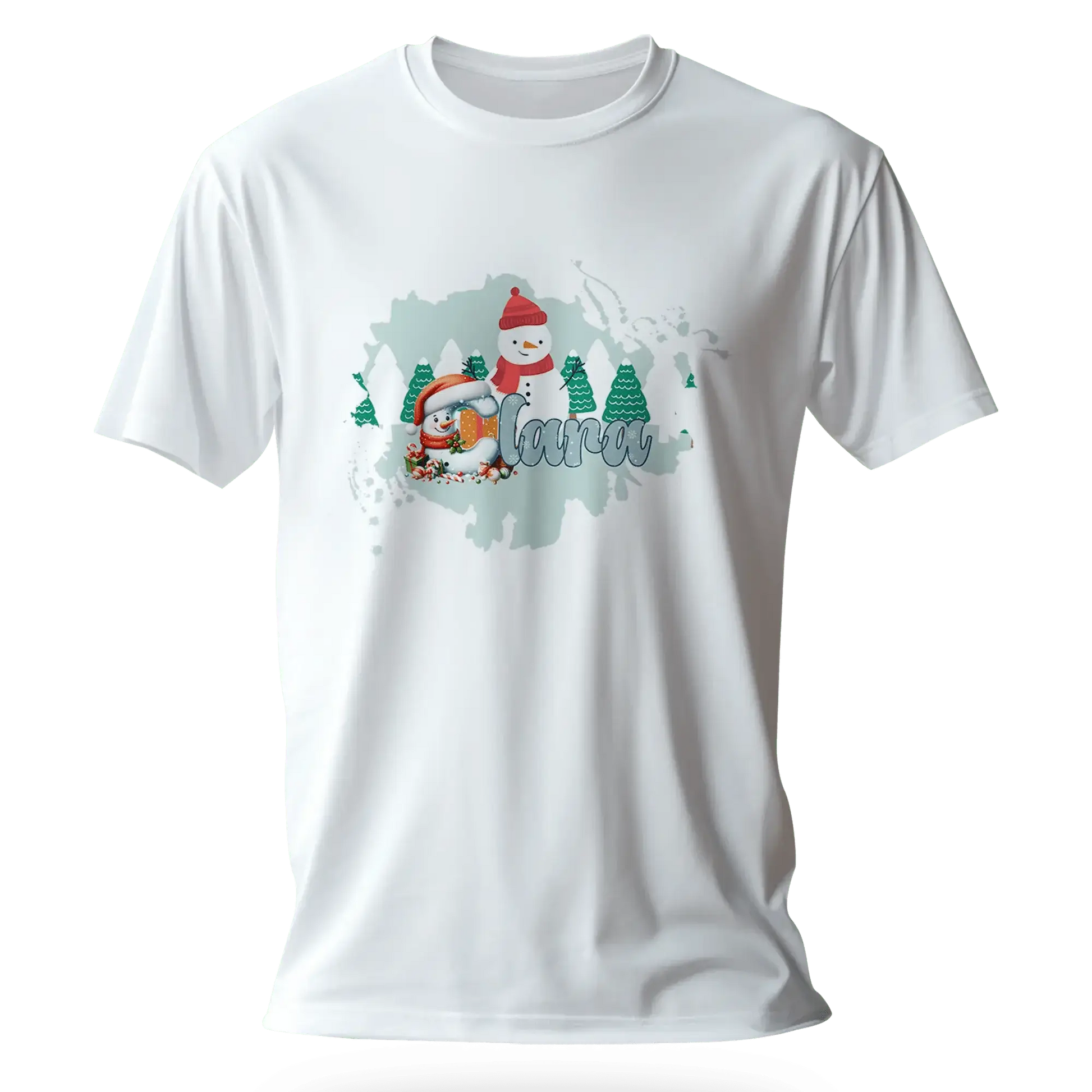 T-shirt personnalisé motif bonhomme de neige et arbres de Noël pour filles - Prénom - MiniLook