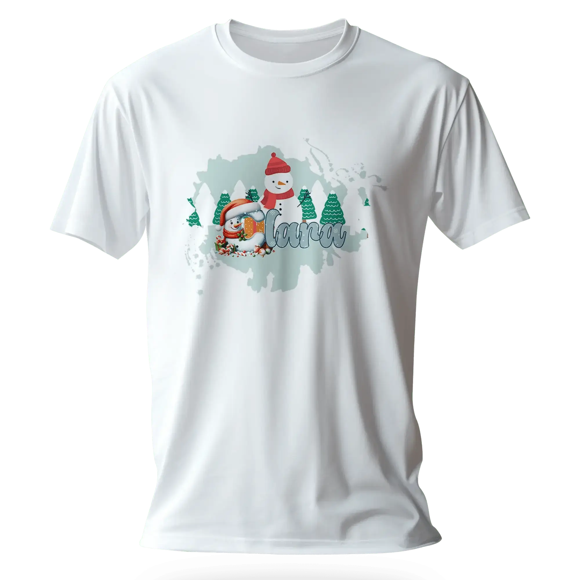 T-shirt personnalisé motif bonhomme de neige et arbres de Noël pour filles - Prénom - MiniLook