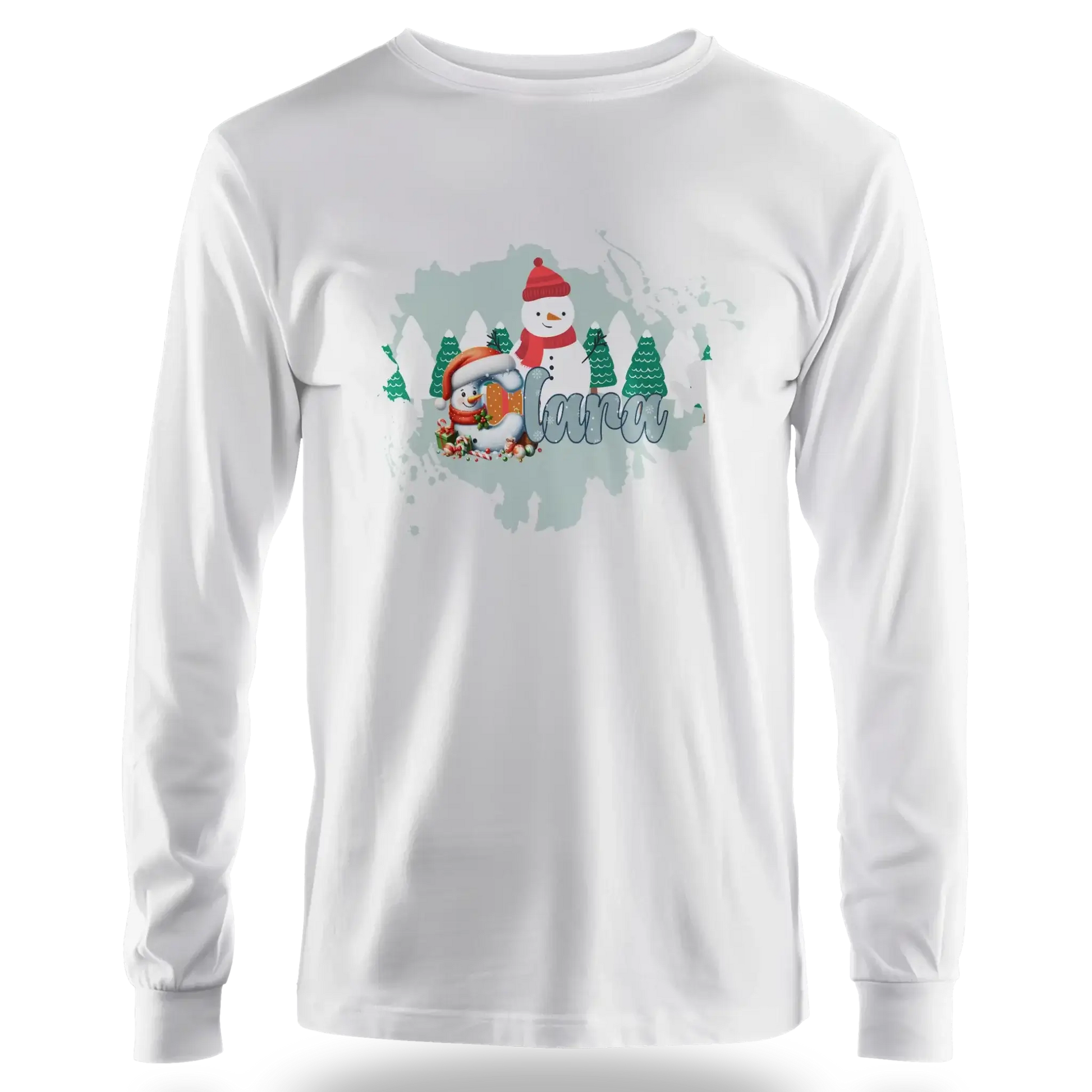 T-shirt personnalisé motif bonhomme de neige et arbres de Noël pour filles - Prénom - MiniLook