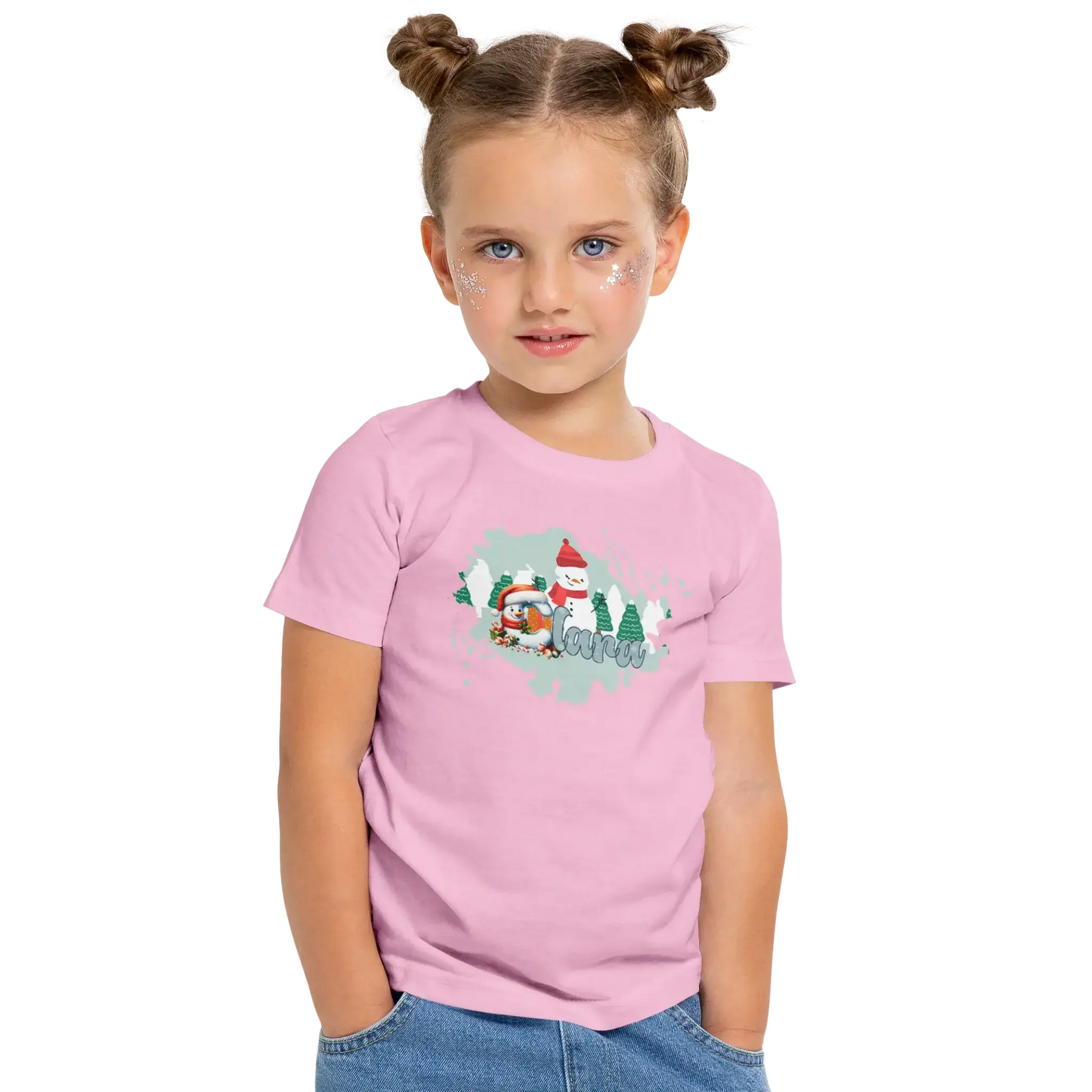 T-shirt personnalisé motif bonhomme de neige et arbres de Noël pour filles - Prénom - MiniLook