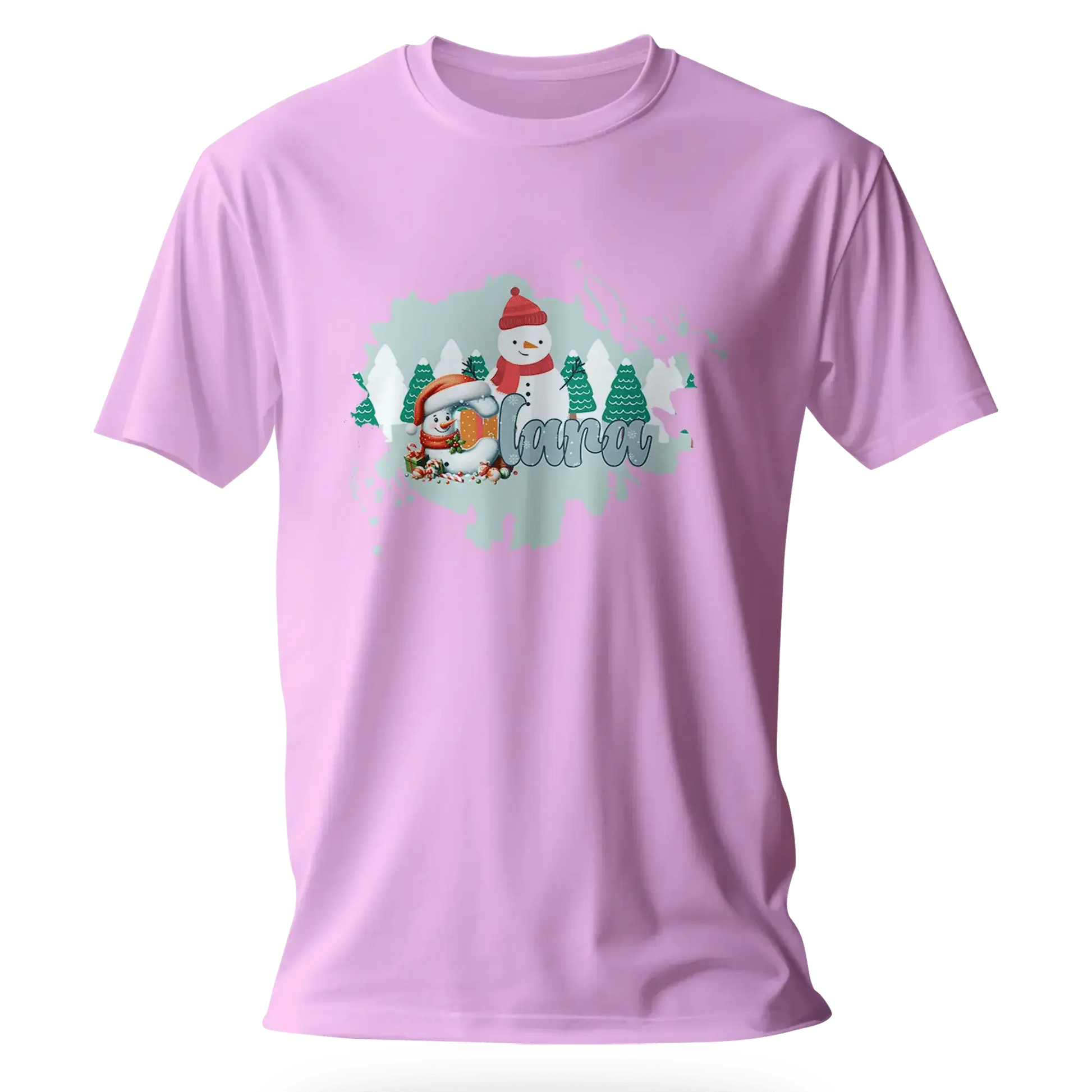 T-shirt personnalisé motif bonhomme de neige et arbres de Noël pour filles - Prénom - MiniLook