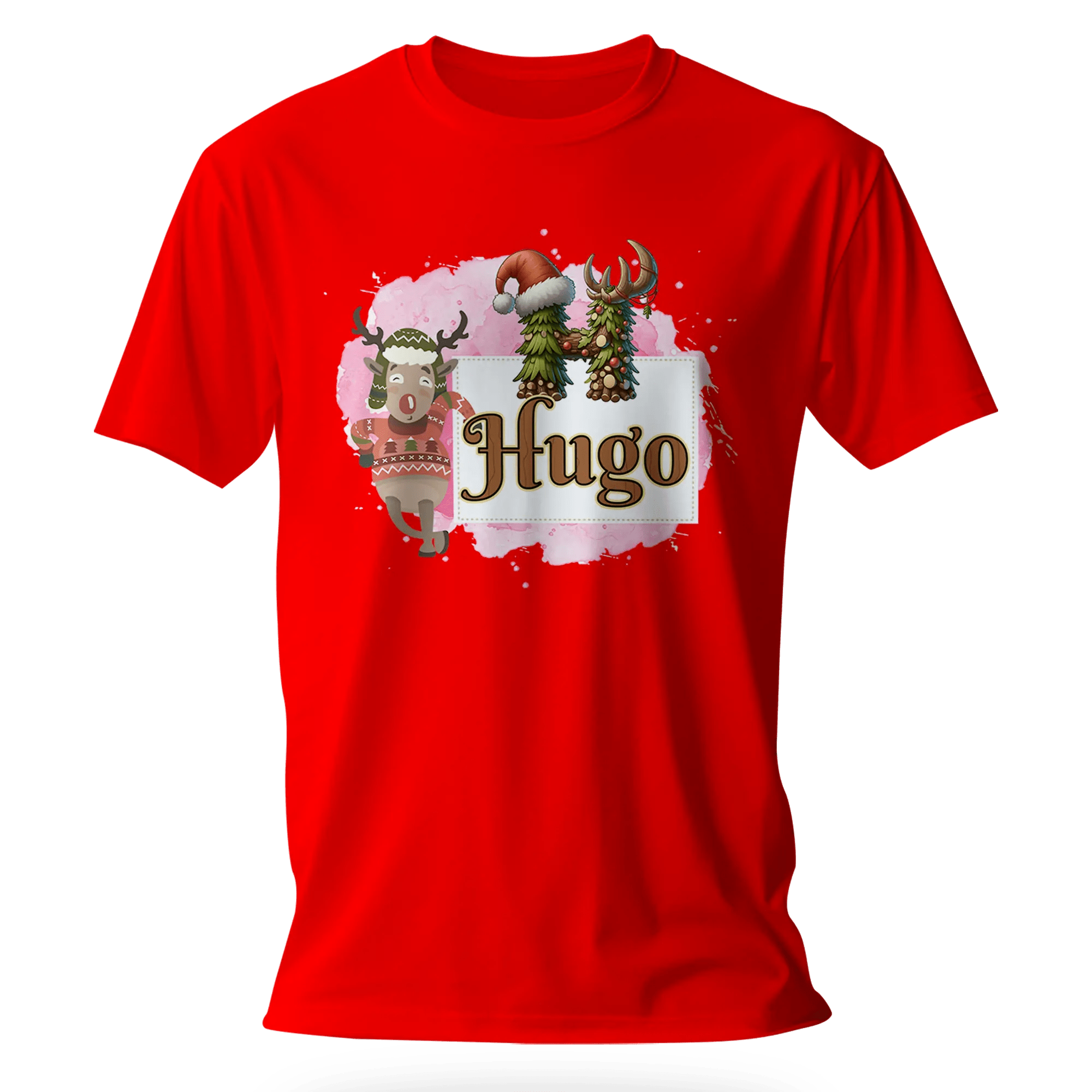 T-shirt personnalisé motif cerf de Noël - Initiale et prénom - MiniLook