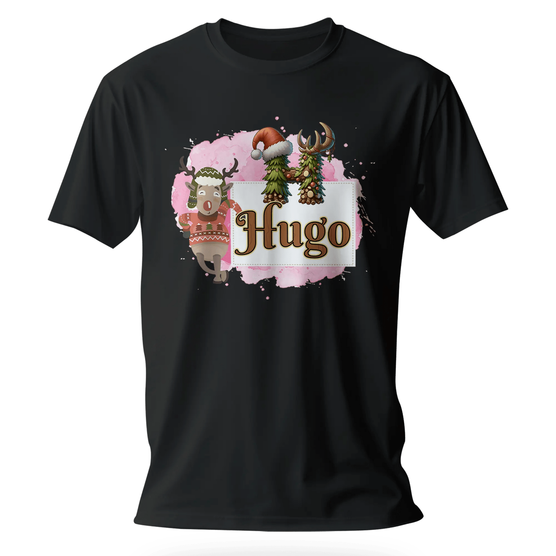 T-shirt personnalisé motif cerf de Noël - Initiale et prénom - MiniLook