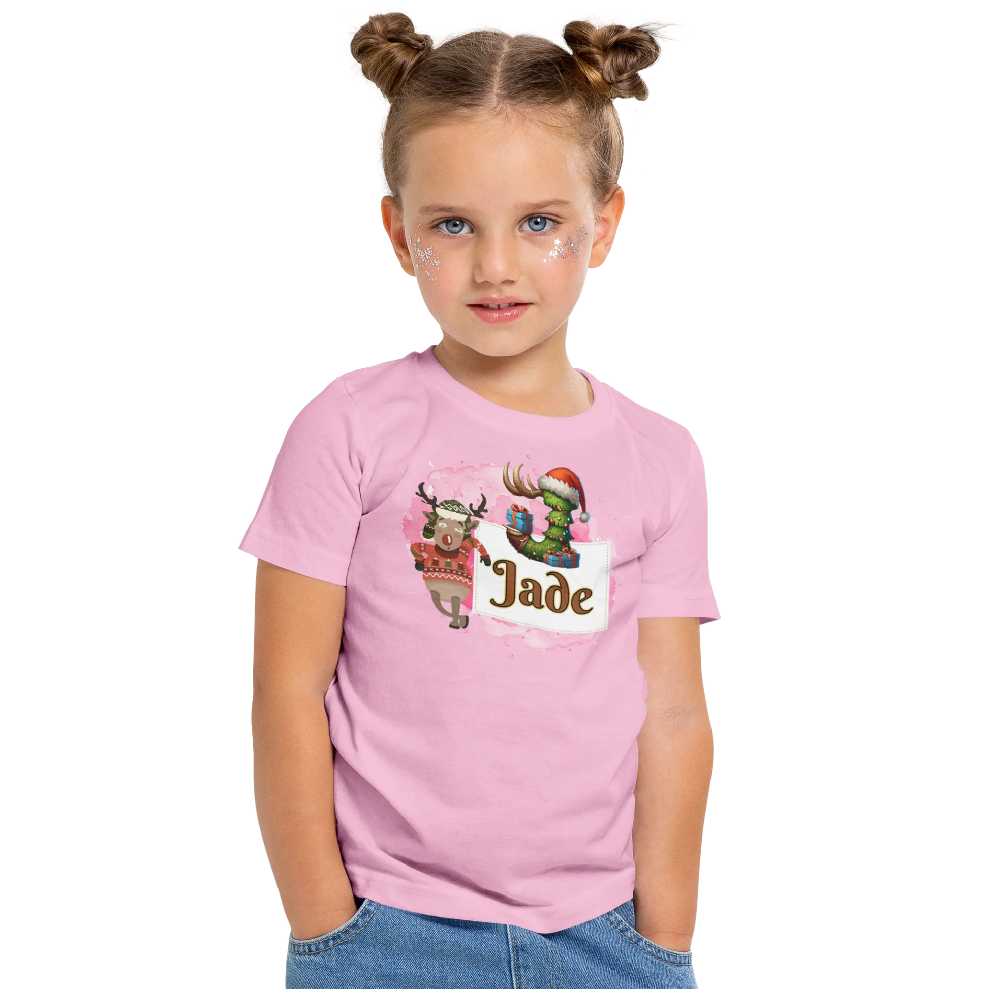 T-shirt personnalisé motif cerf de Noël pour fille - Initiale et prénom - MiniLook